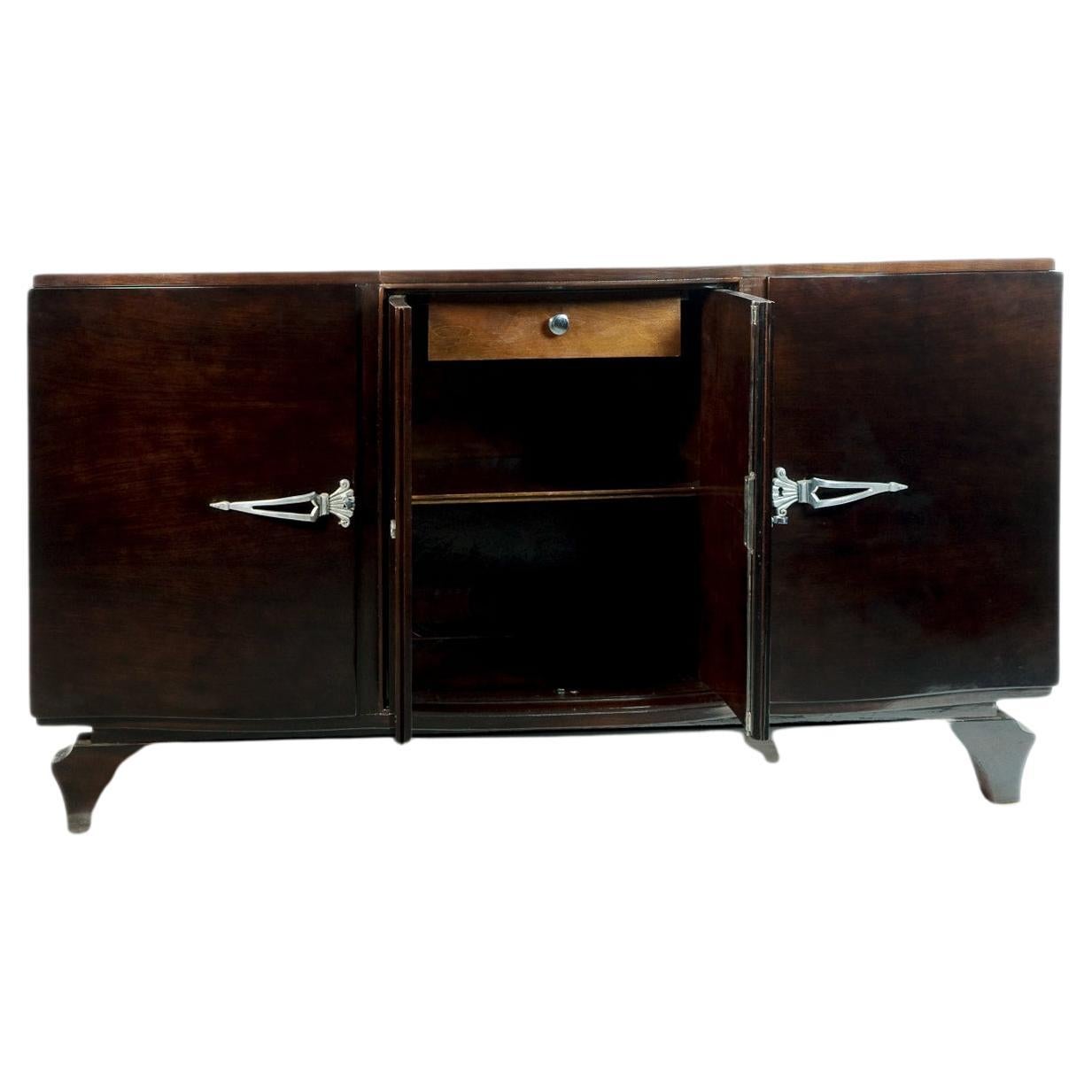 Credenza Art Déco d'epoca con inserti cromati, anni '30