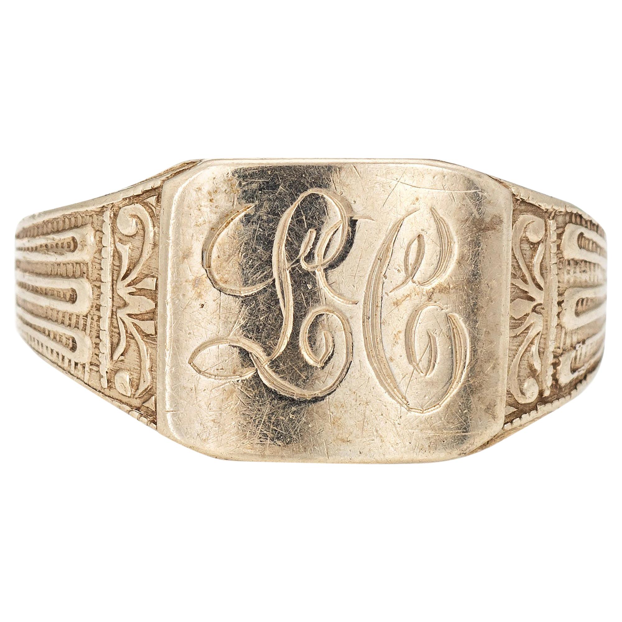 Vintage Art Deco Signet Ring 14 Karat White Gold Square Mount Antique Jewelry