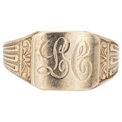 Vintage Art Deco Signet Ring 14 Karat White Gold Square Mount Antique Jewelry