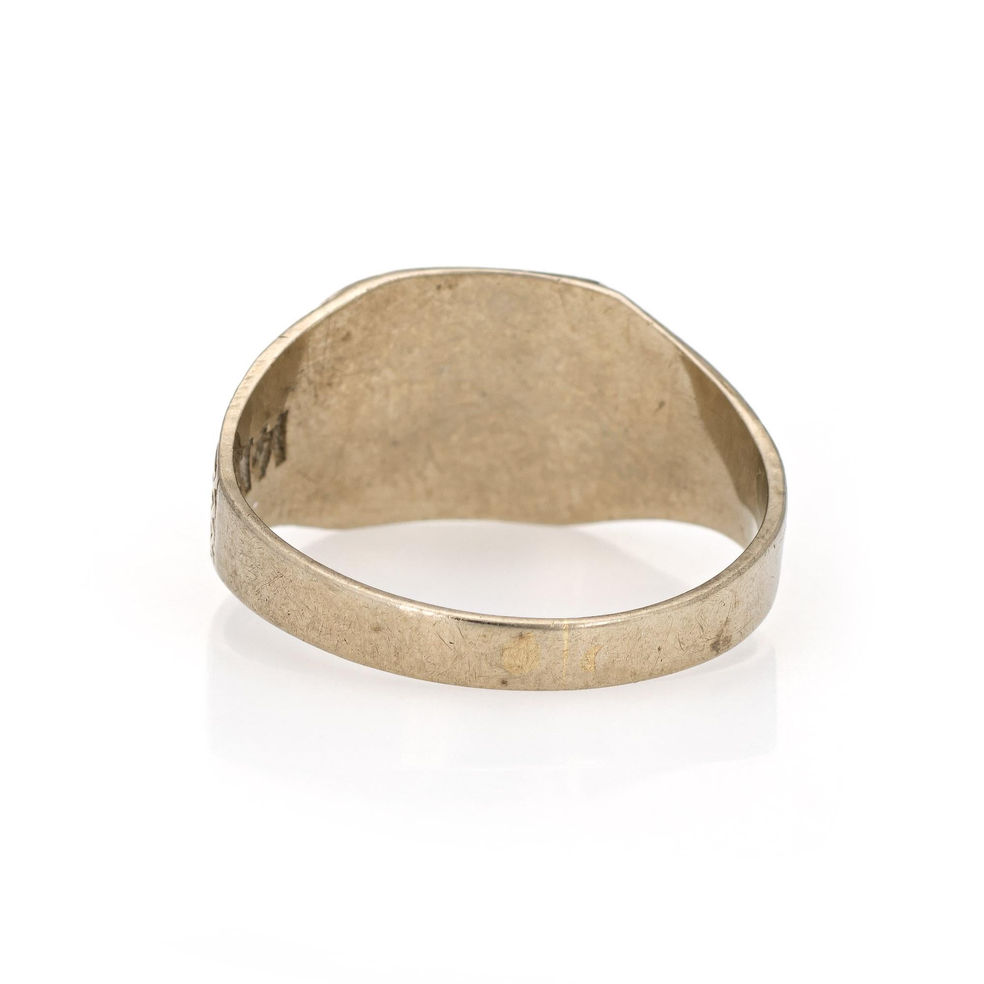 Women's Vintage Art Deco Signet Ring 14 Karat White Gold Square Mount Antique Jewelry