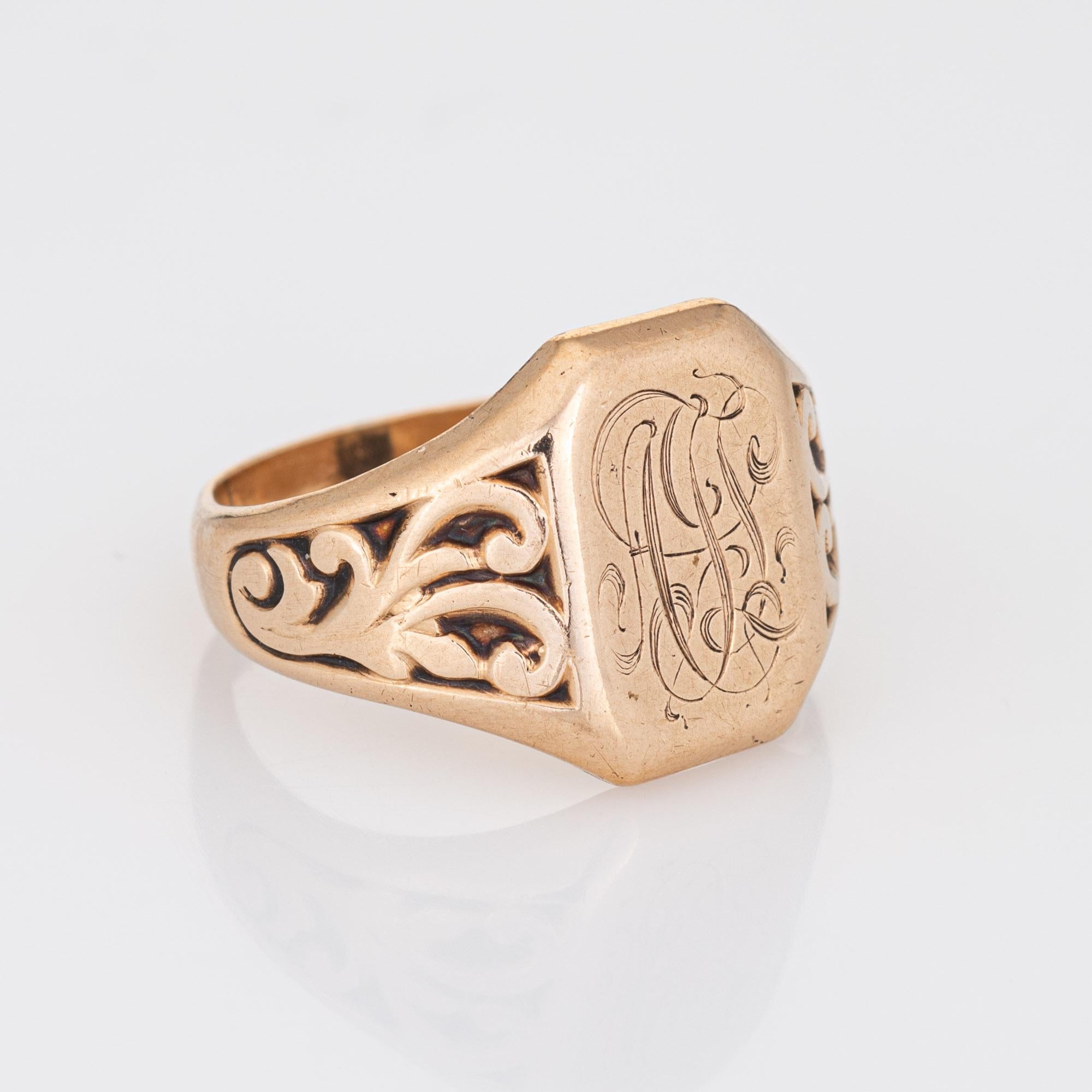 Vintage Art Deco Signet Ring Square 10k Rose Gold Sz 8.25 Fine Jewelry In Good Condition For Sale In Torrance, CA