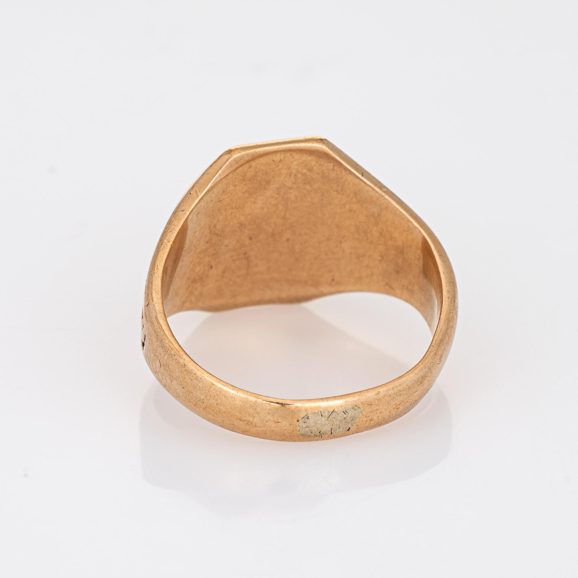 Vintage Art Deco Signet Ring Square 10k Rose Gold Sz 8.25 Fine Jewelry For Sale 1