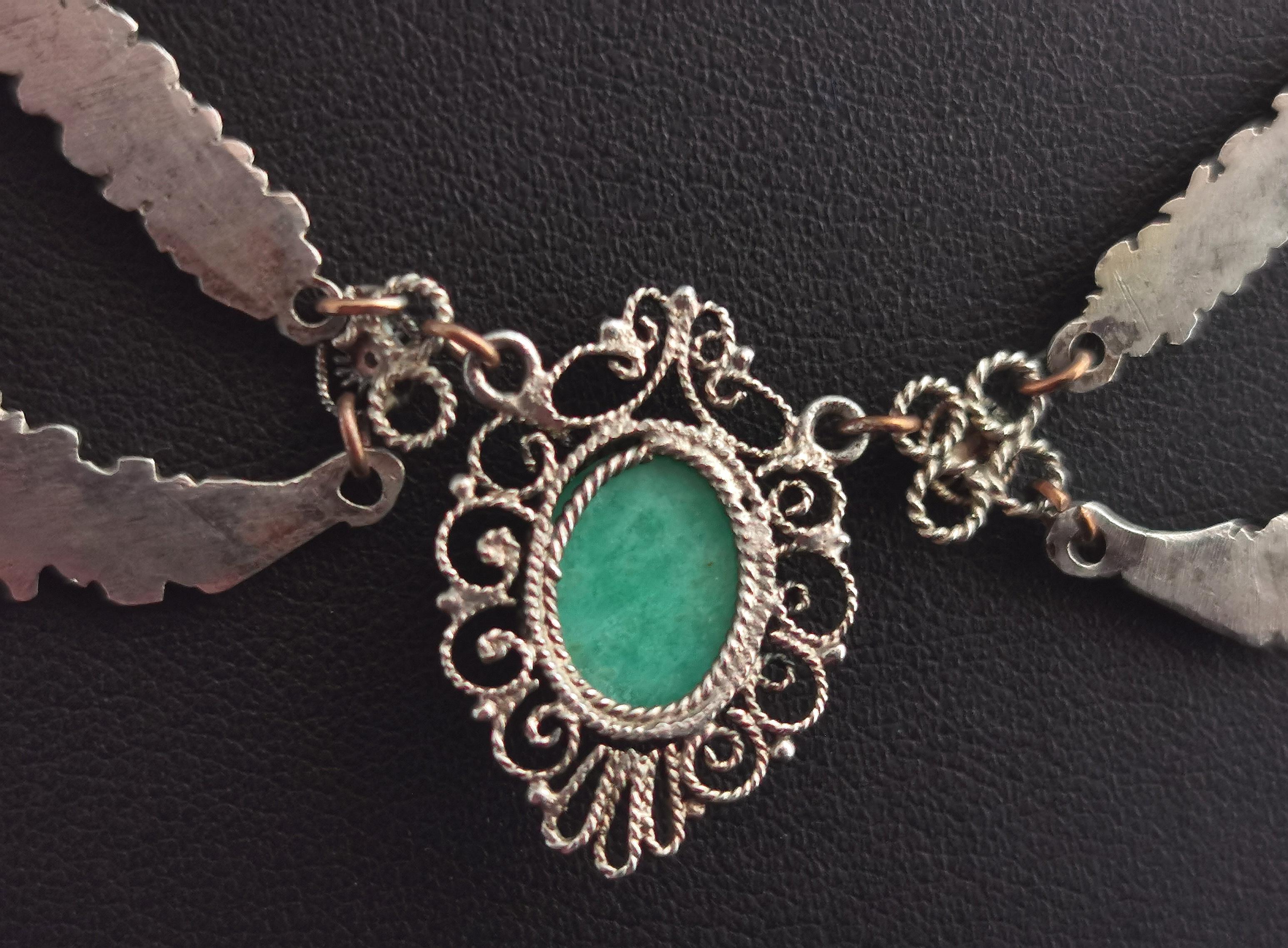 Vintage Art Deco Silver and Amazonite Festoon Necklace 6