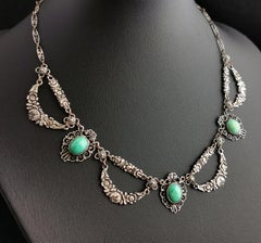 Vintage Art Deco Silver and Amazonite Festoon Necklace