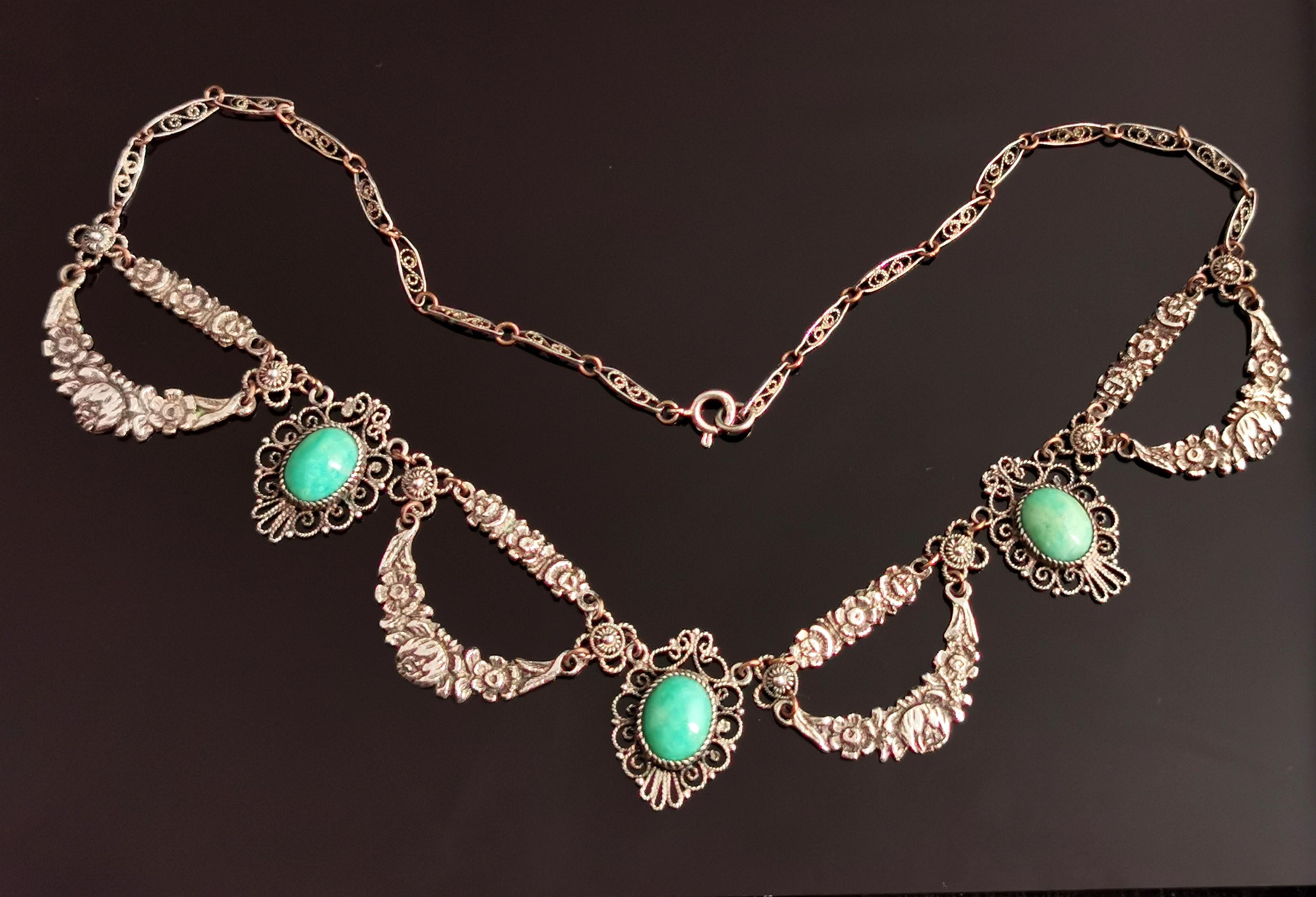 Vintage Art Deco Silver and Amazonite Festoon Necklace 1