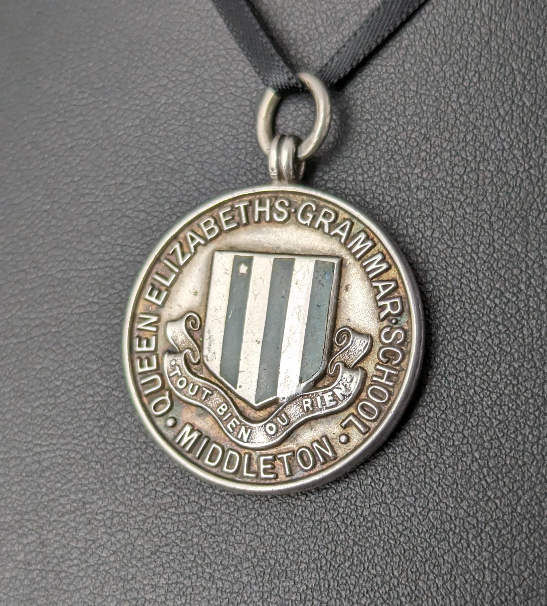Vintage Art Deco silver and enamel fob pendant, School sports  For Sale 6
