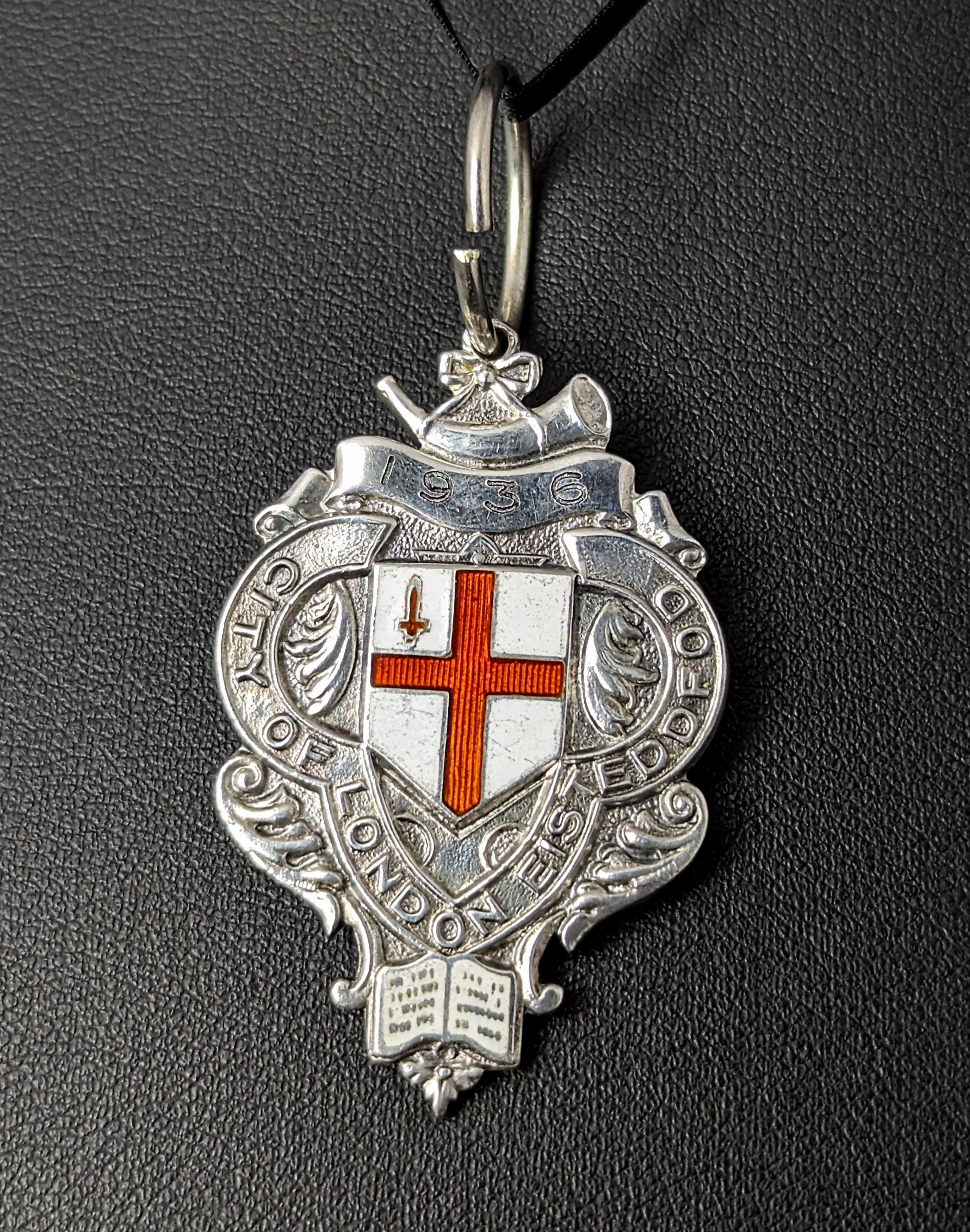 Vintage Art Deco silver and enamel watch fob pendant, Eisteddfod  For Sale 6