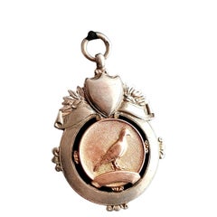 Vintage Art Deco silver and Rose gold fob pendant, watch fob, Pigeon 