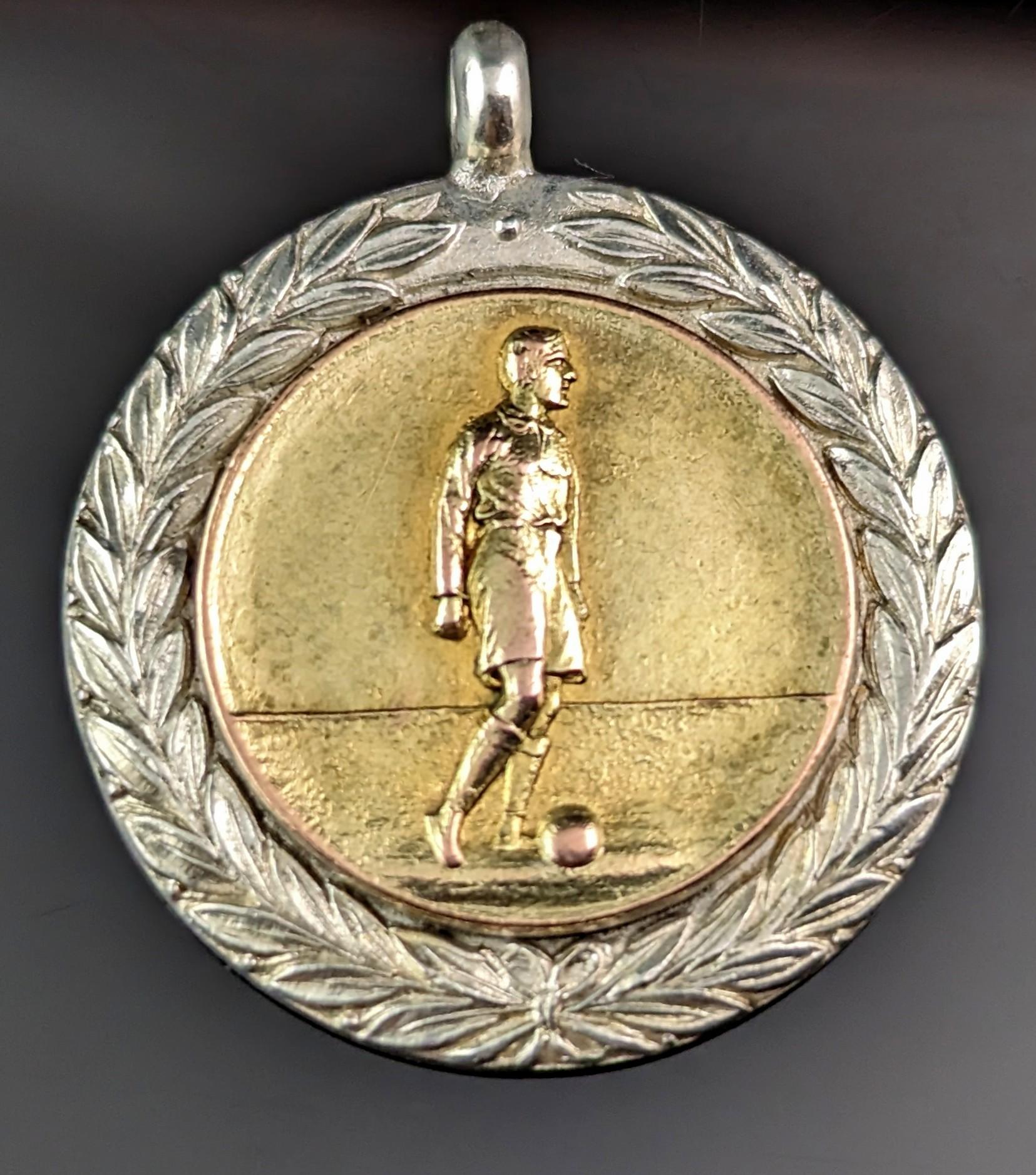 Vintage Art Deco silver and silver gilt football fob pendant  In Good Condition In NEWARK, GB