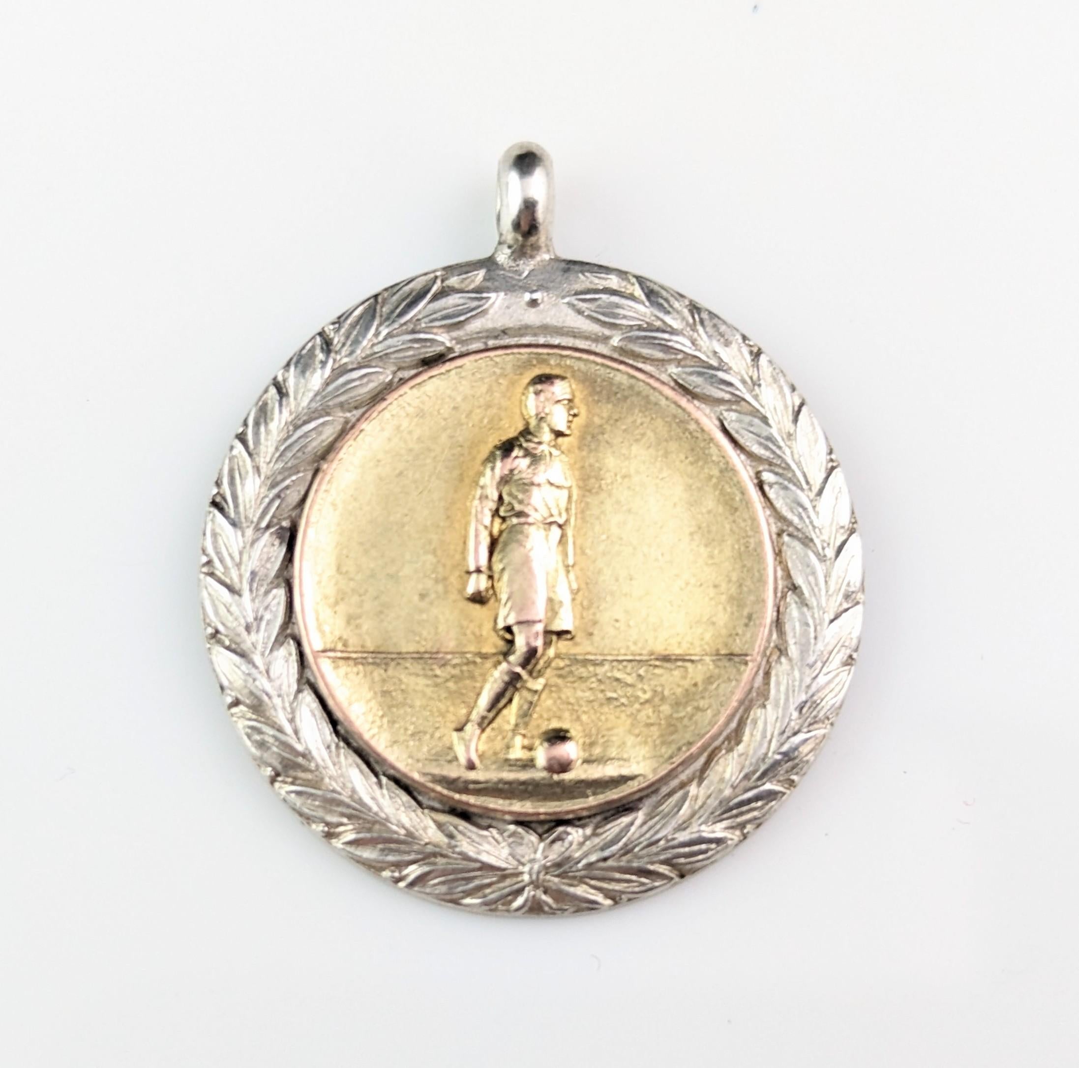 Vintage Art Deco silver and silver gilt football fob pendant  4
