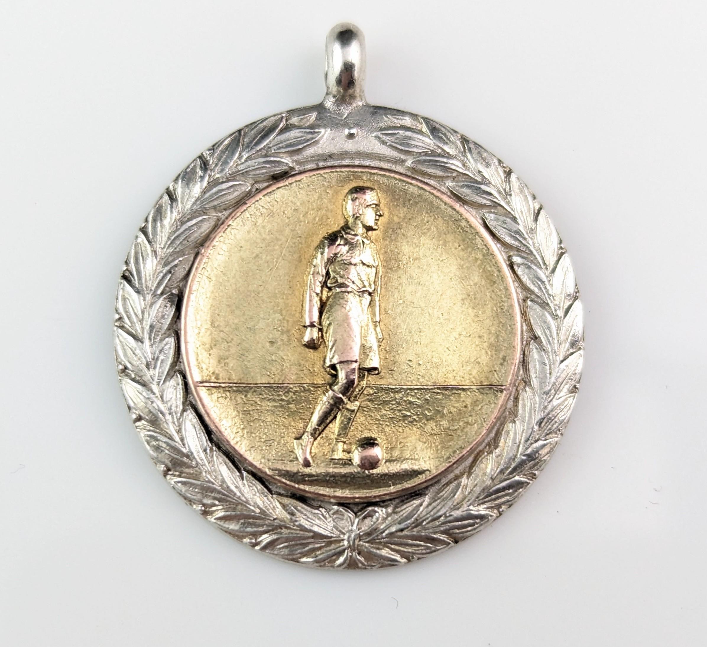 Vintage Art Deco silver and silver gilt football fob pendant  5