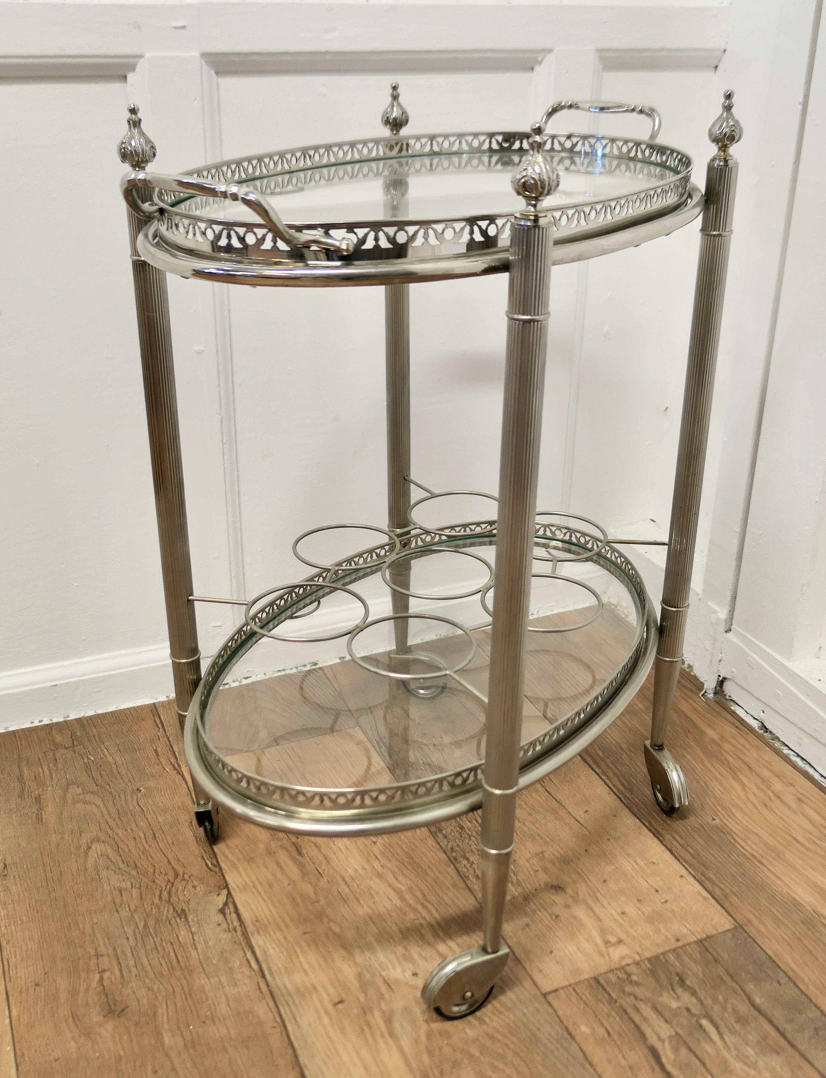 Vintage Art Deco Silver Drinks Trolley with Glass Tray a Very Decorative Piece 6