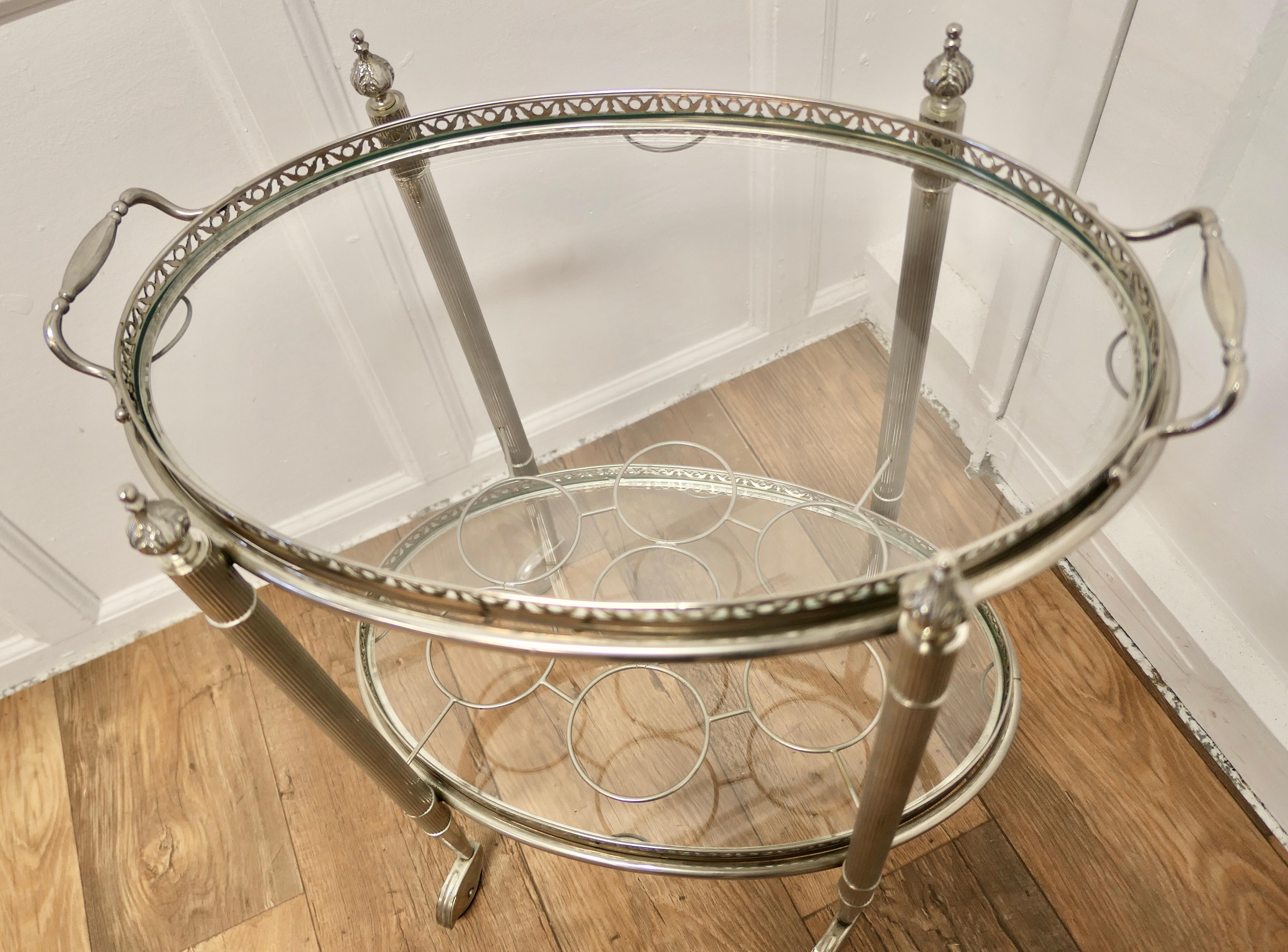 Mid-20th Century Vintage Art Deco Silver Drinks Trolley with Glass Tray a Very Decorative Piece