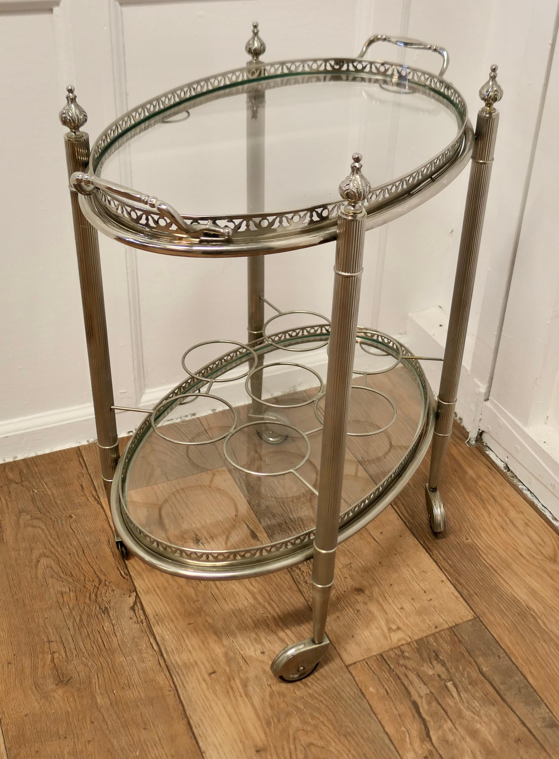 Vintage Art Deco Silver Drinks Trolley with Glass Tray a Very Decorative Piece 1
