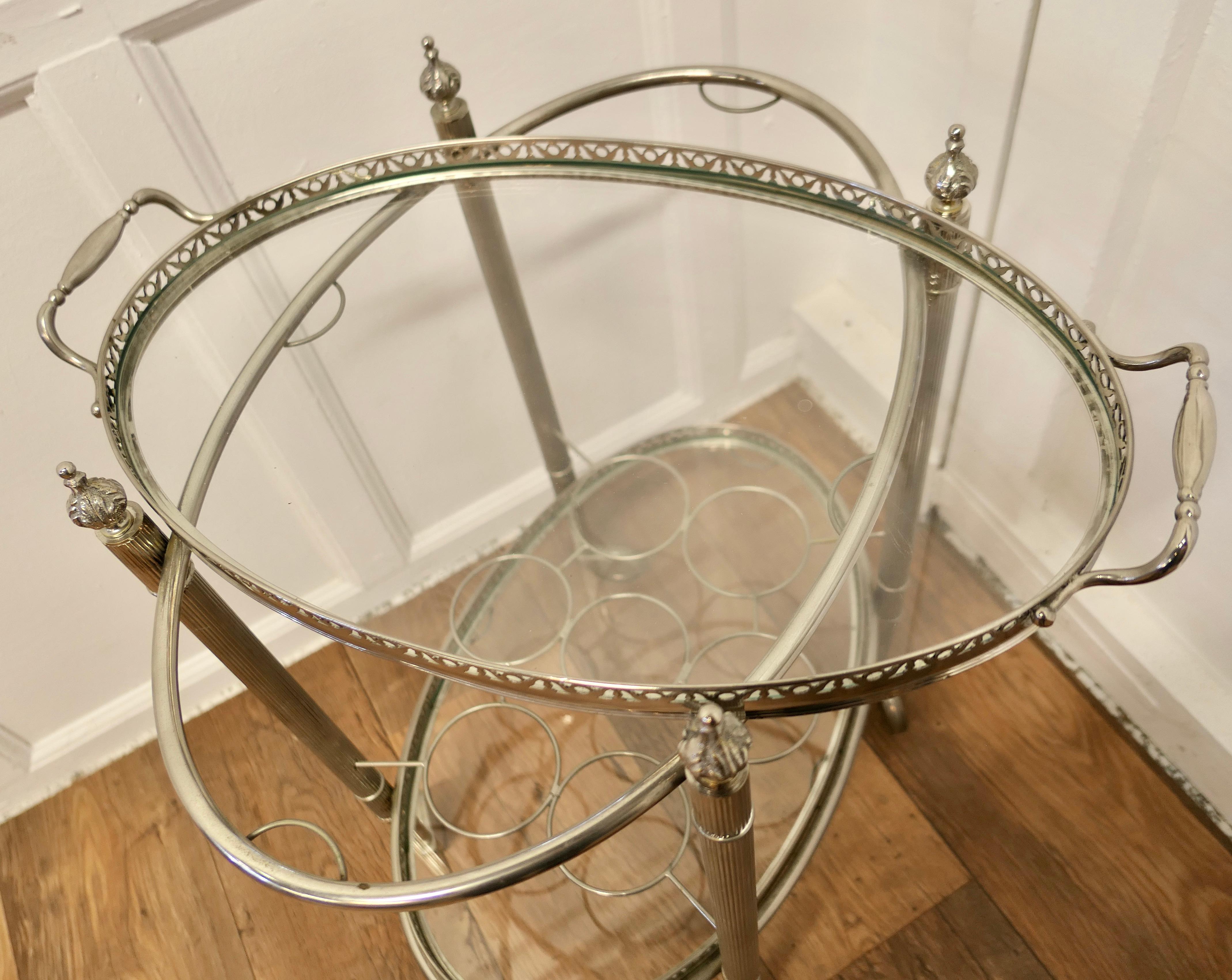 Vintage Art Deco Silver Drinks Trolley with Glass Tray a Very Decorative Piece 3