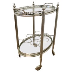 Chariot à boissons Art Déco vintage en argent avec plateau en verre - Pièce très décorative