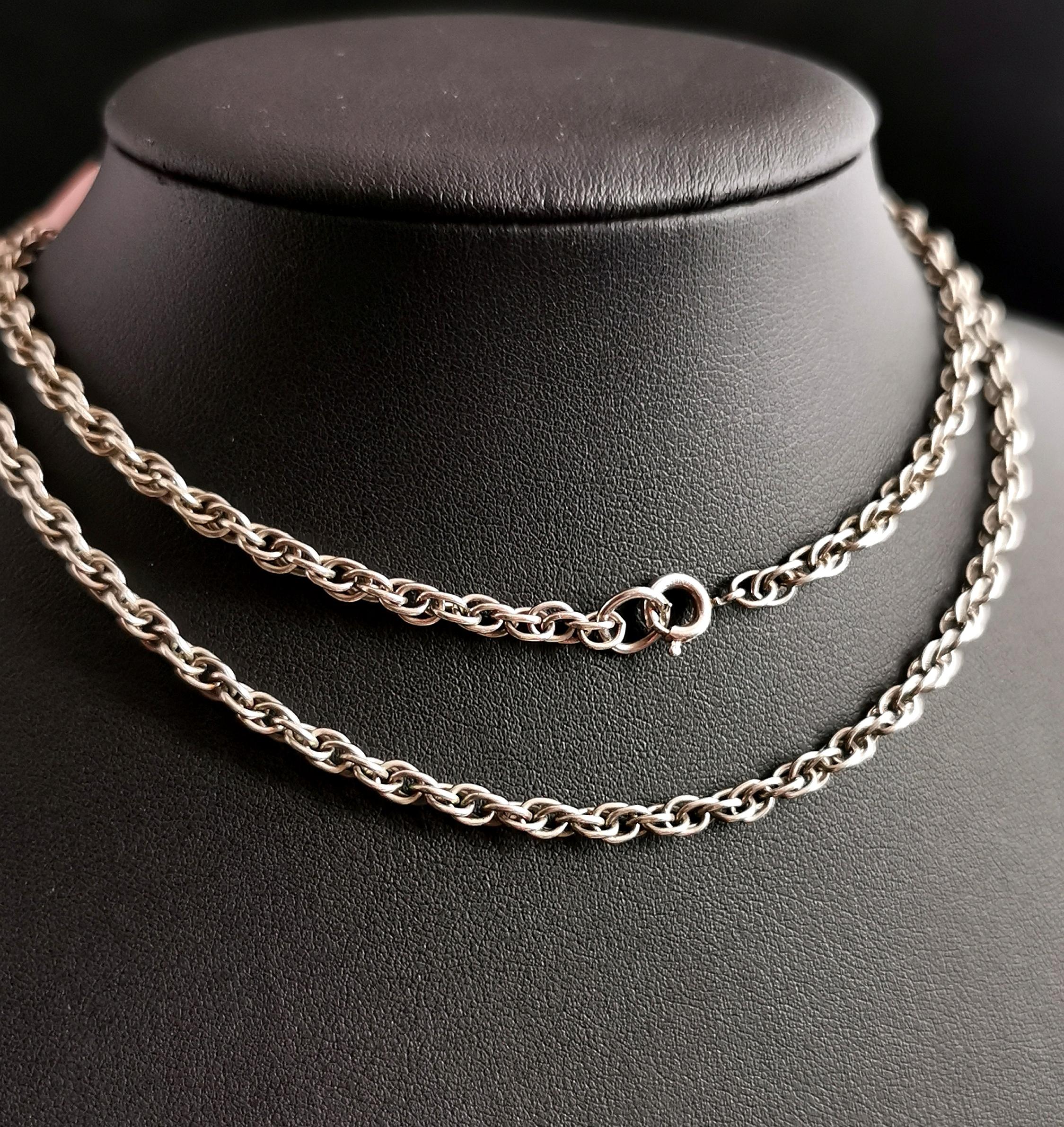 Vintage Art Deco Silver Fancy Rope Link Chain Necklace 6