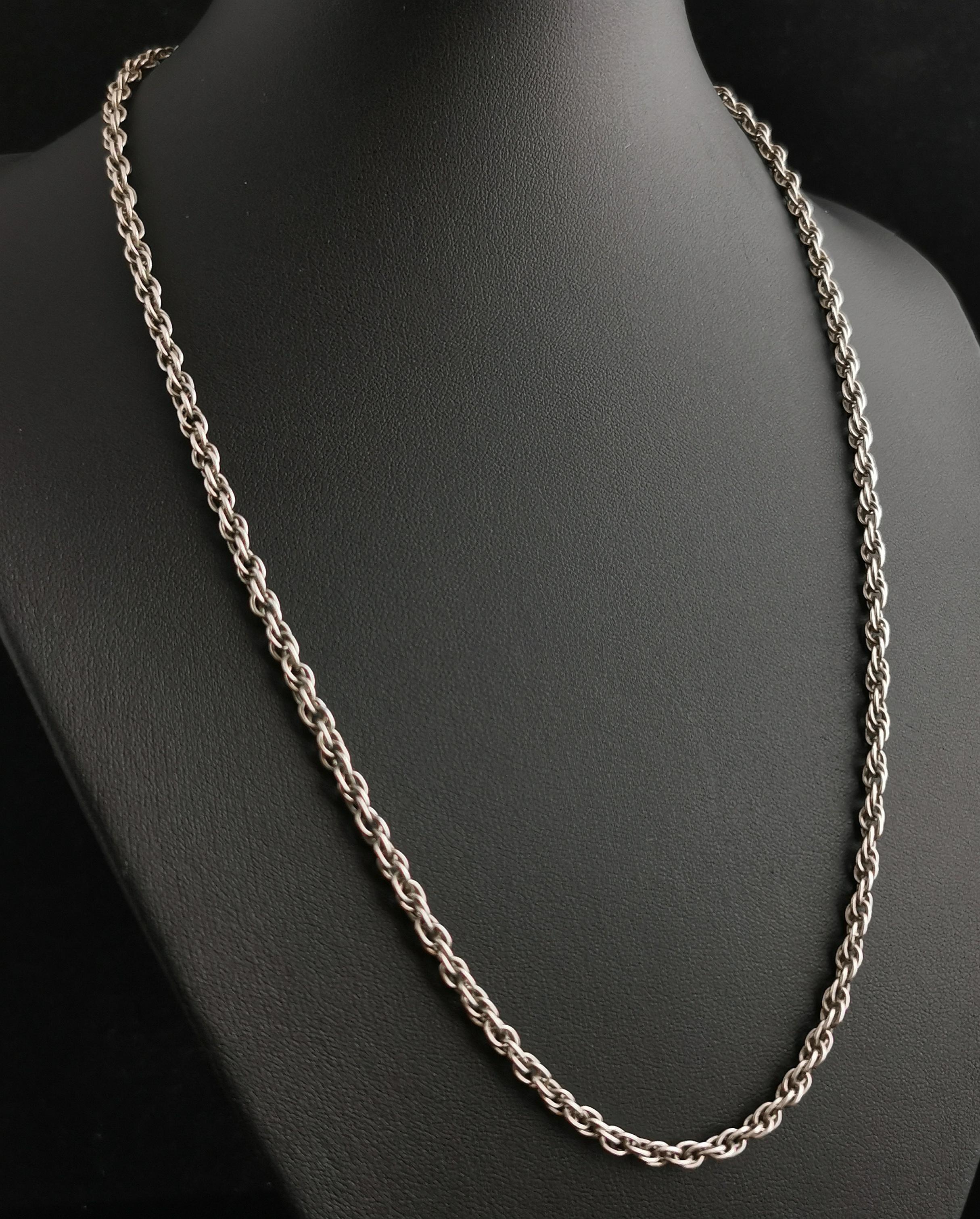 Vintage Art Deco Silver Fancy Rope Link Chain Necklace In Good Condition In NEWARK, GB