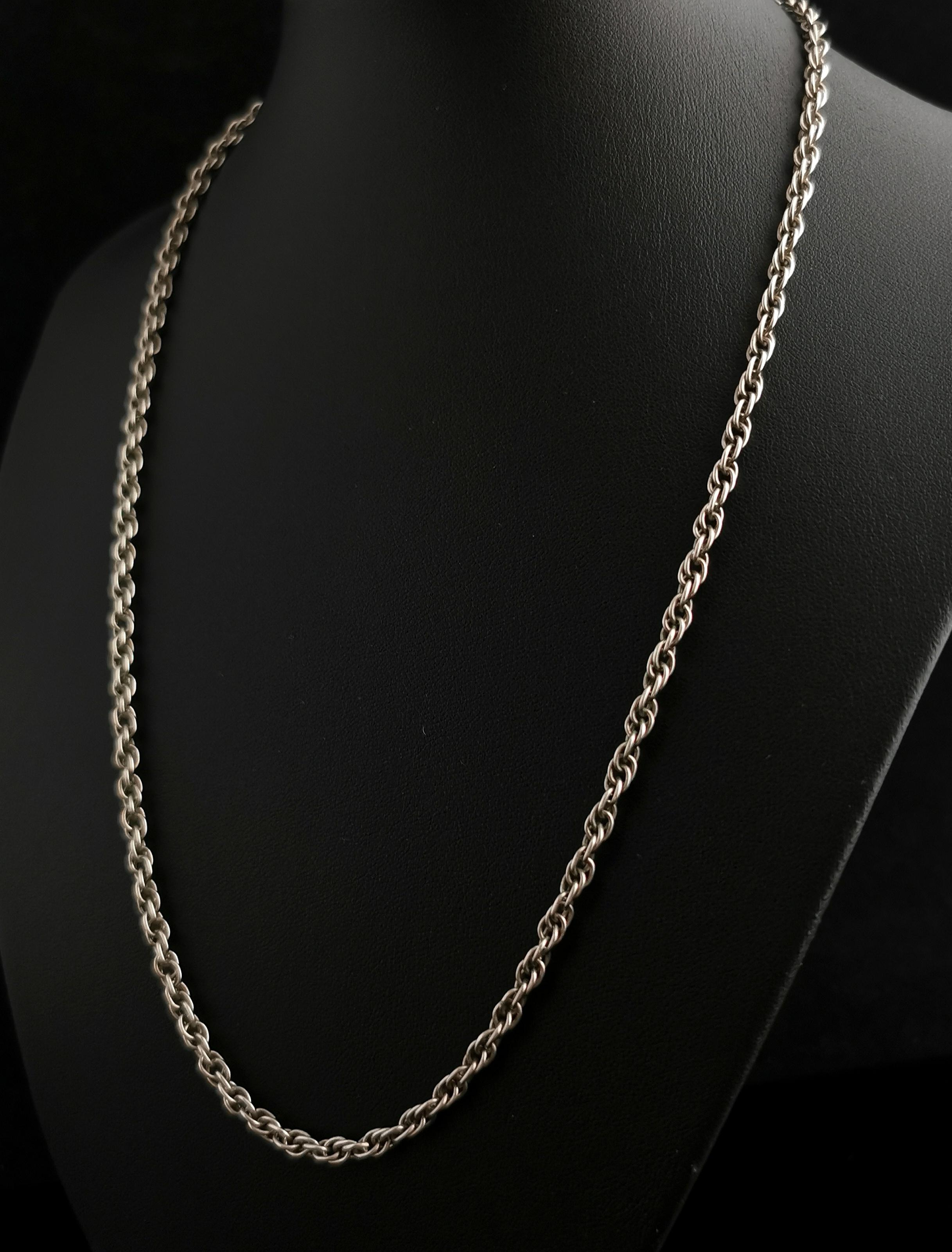 Women's or Men's Vintage Art Deco Silver Fancy Rope Link Chain Necklace