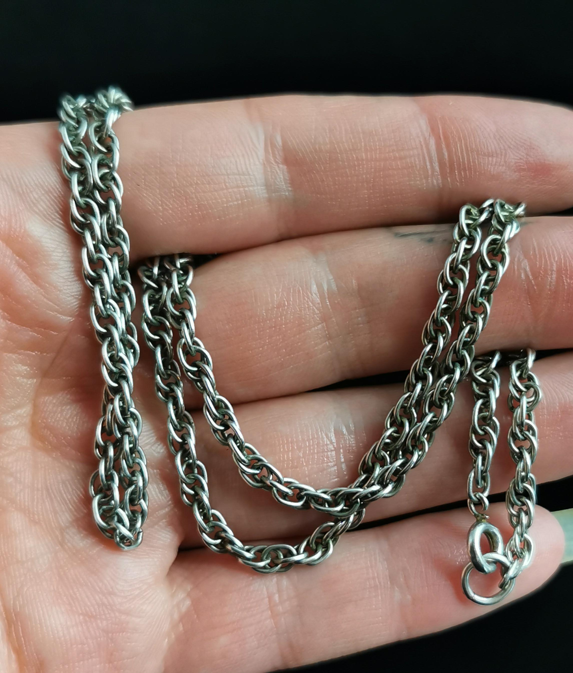 Vintage Art Deco Silver Fancy Rope Link Chain Necklace 1