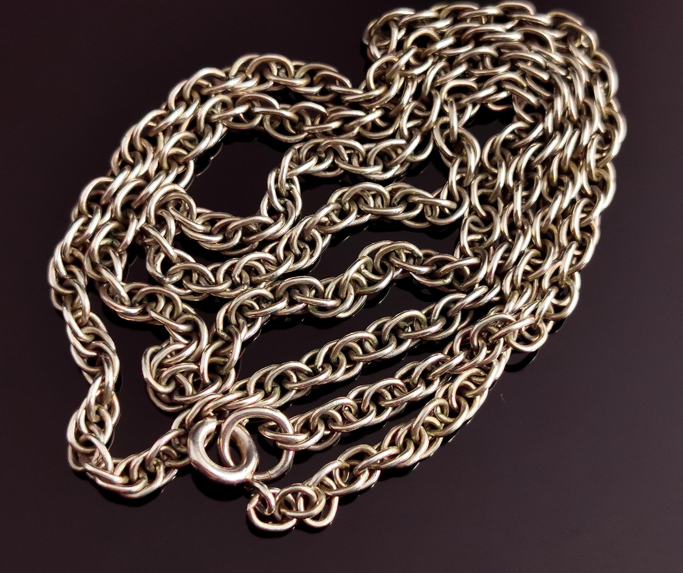 Vintage Art Deco Silver Fancy Rope Link Chain Necklace 2