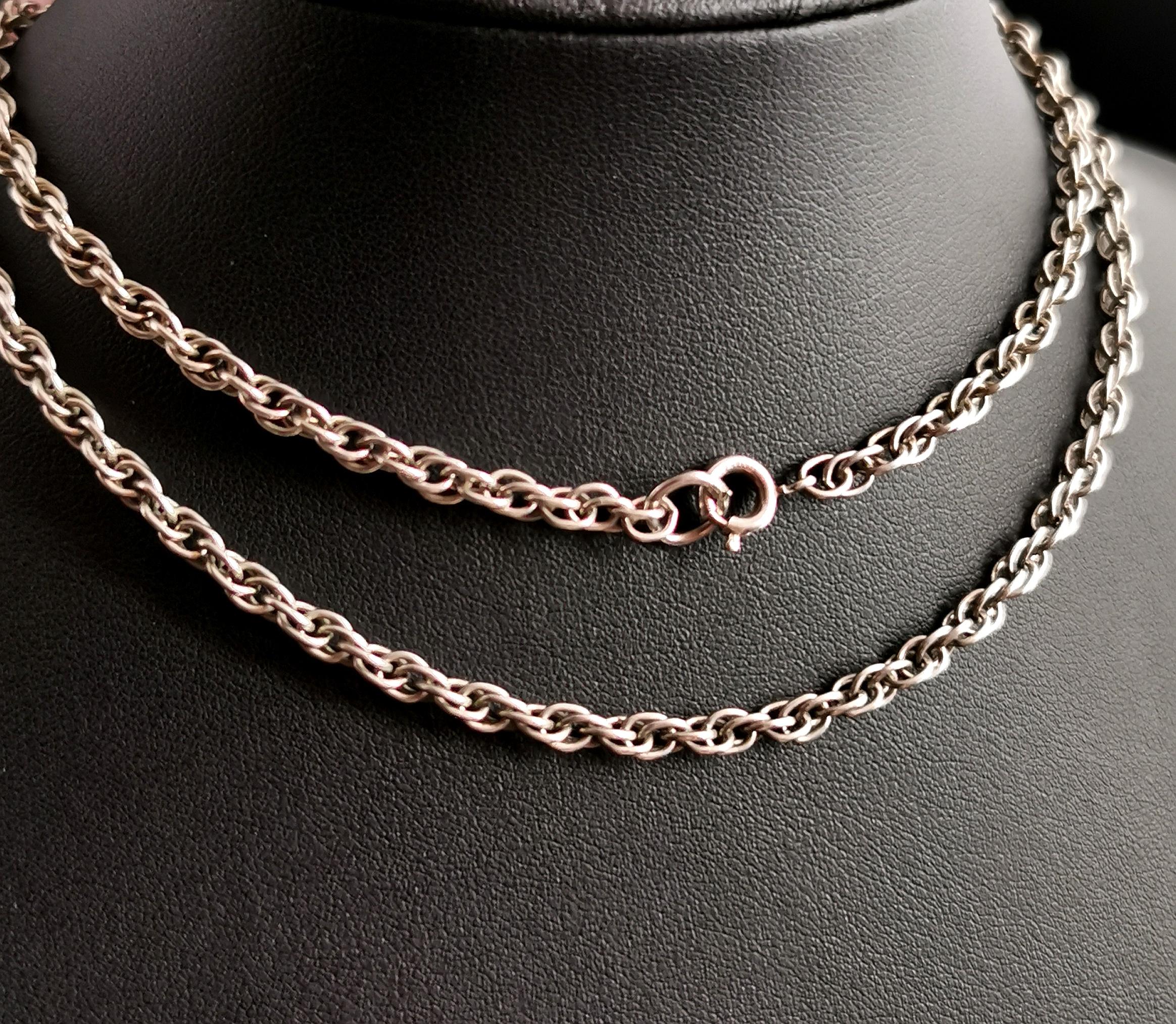 Vintage Art Deco Silver Fancy Rope Link Chain Necklace 3