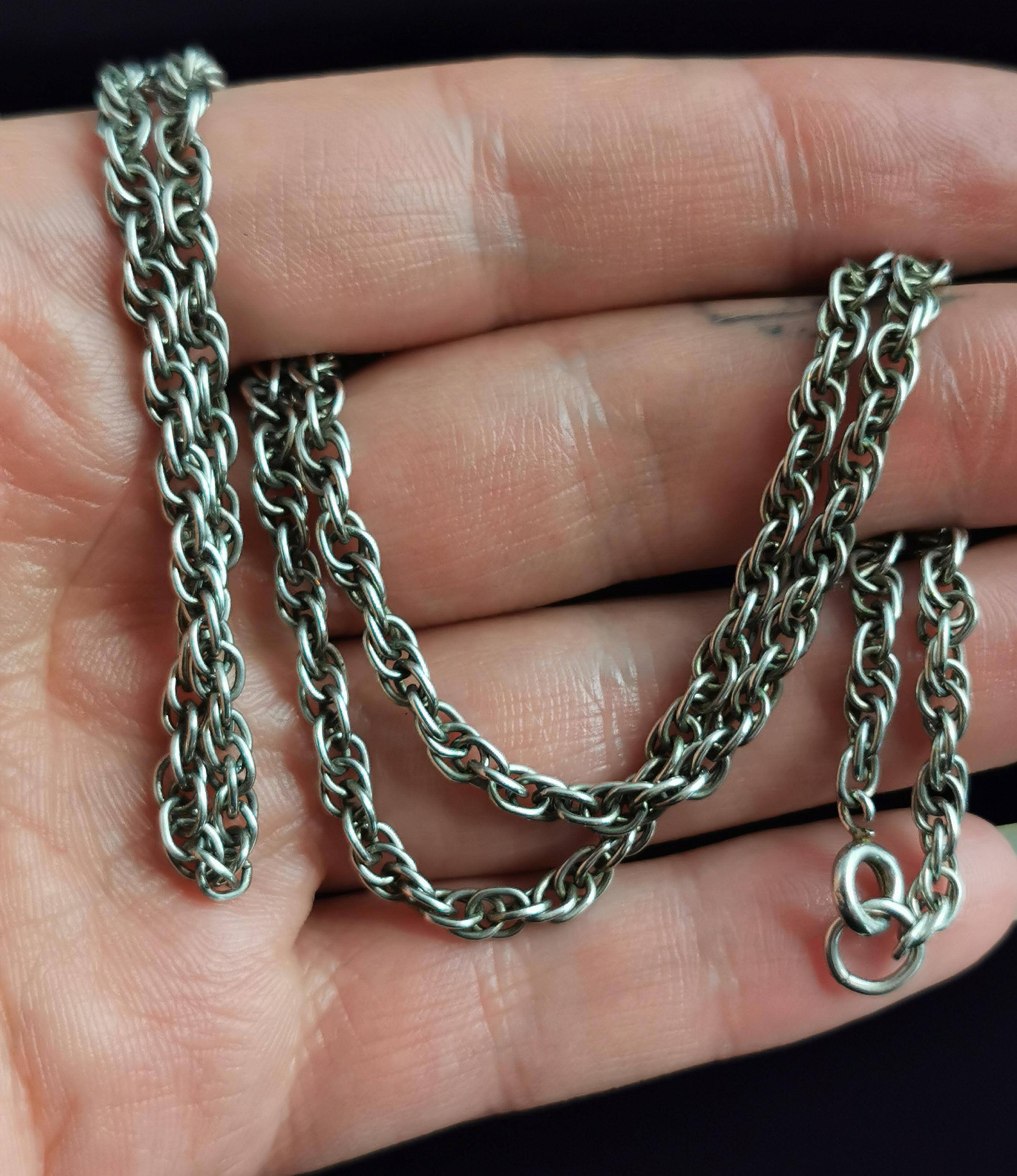 Vintage Art Deco Silver Fancy Rope Link Chain Necklace 4