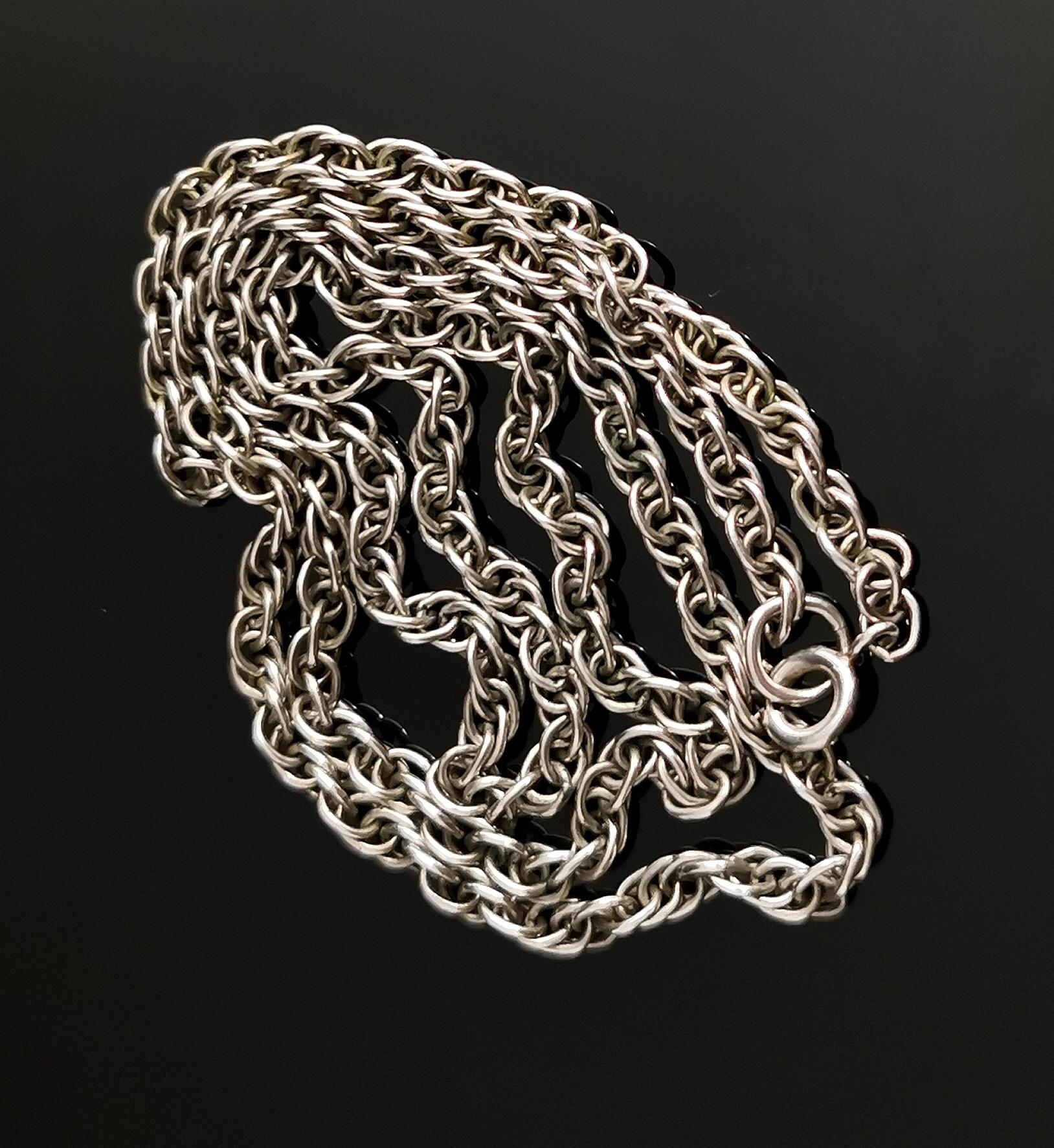Vintage Art Deco Silver Fancy Rope Link Chain Necklace 5