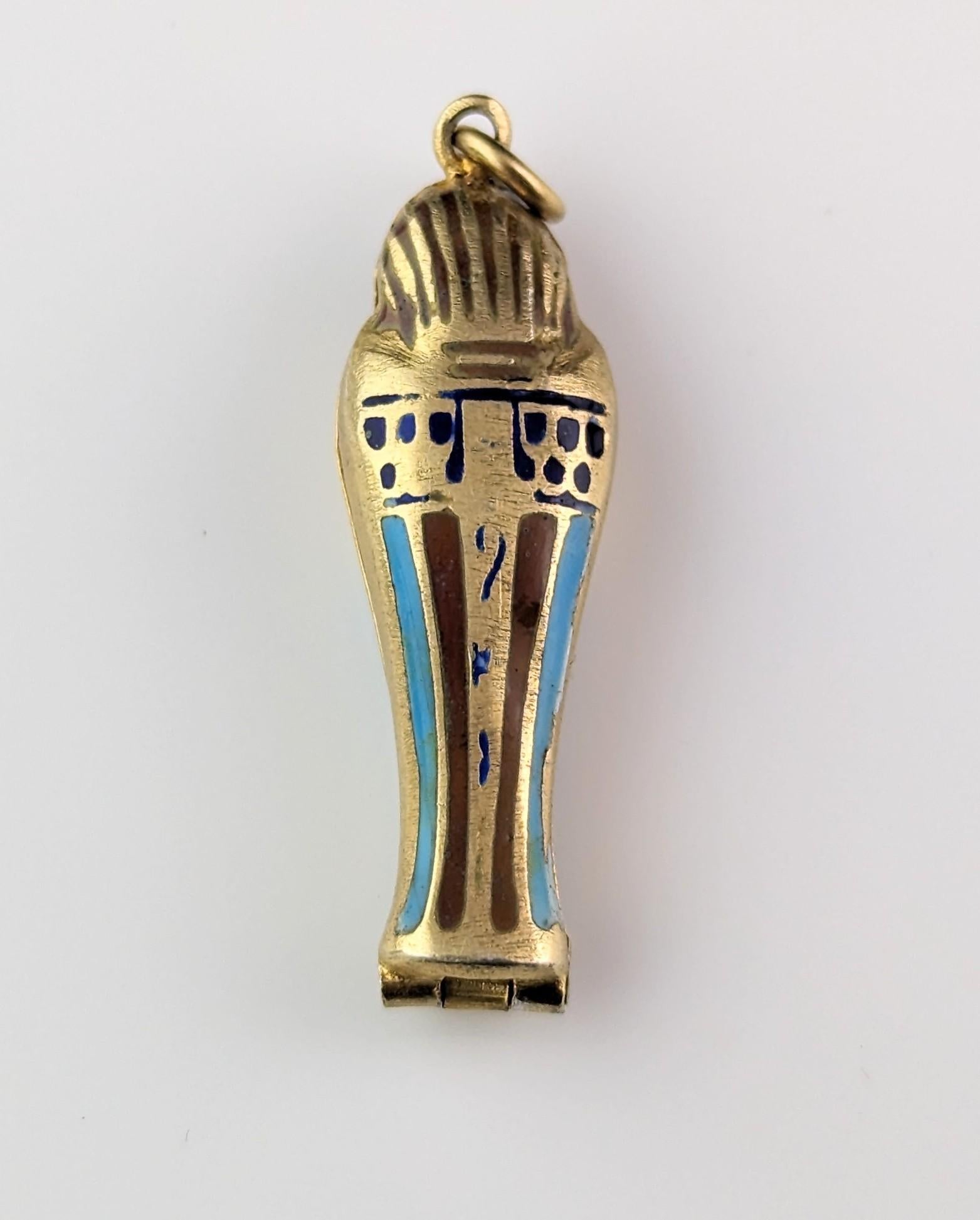 Vintage Art Deco silver gilt and enamel sarcophagus pendant, locket  8