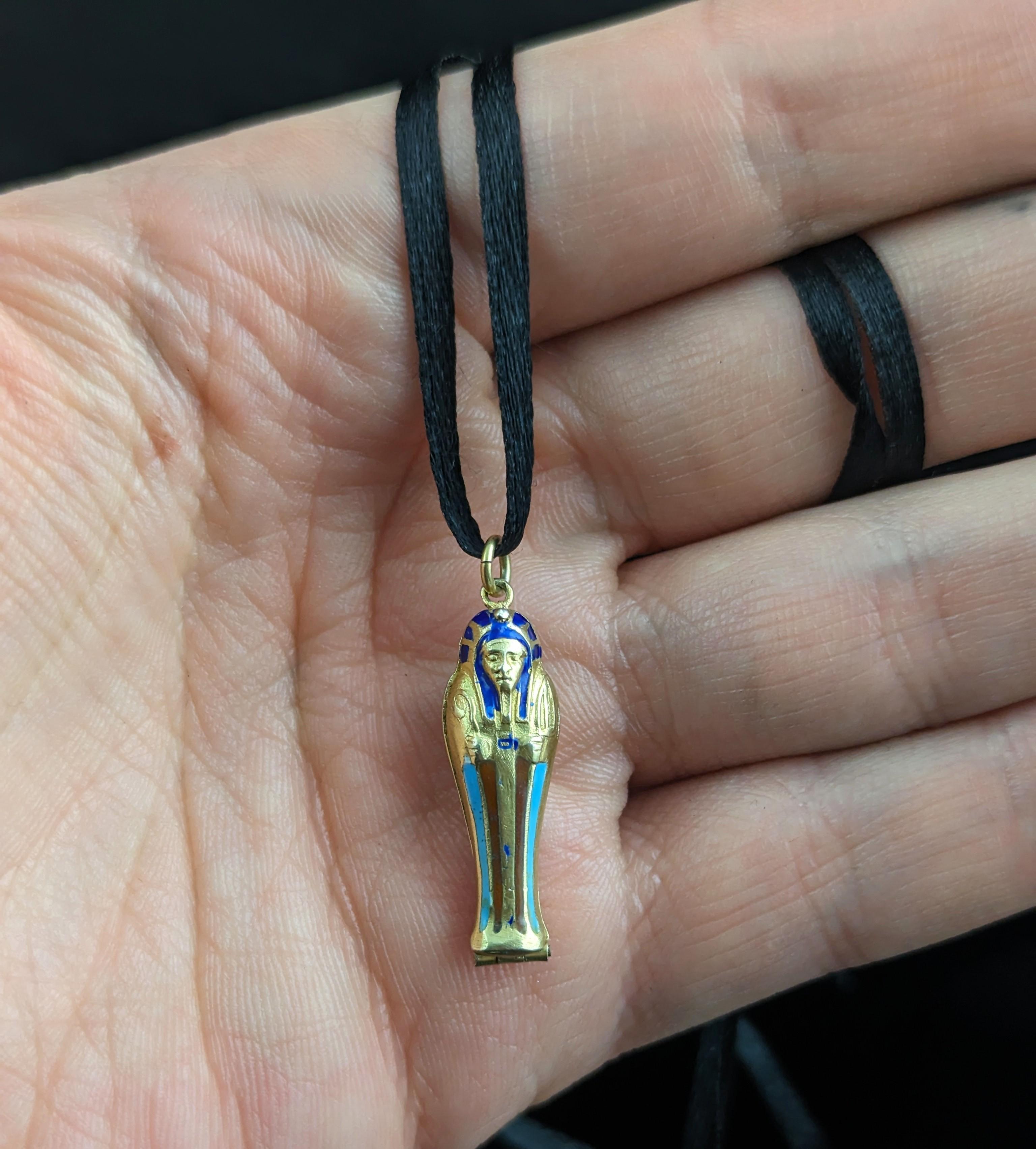 Vintage Art Deco silver gilt and enamel sarcophagus pendant, locket  In Good Condition In NEWARK, GB