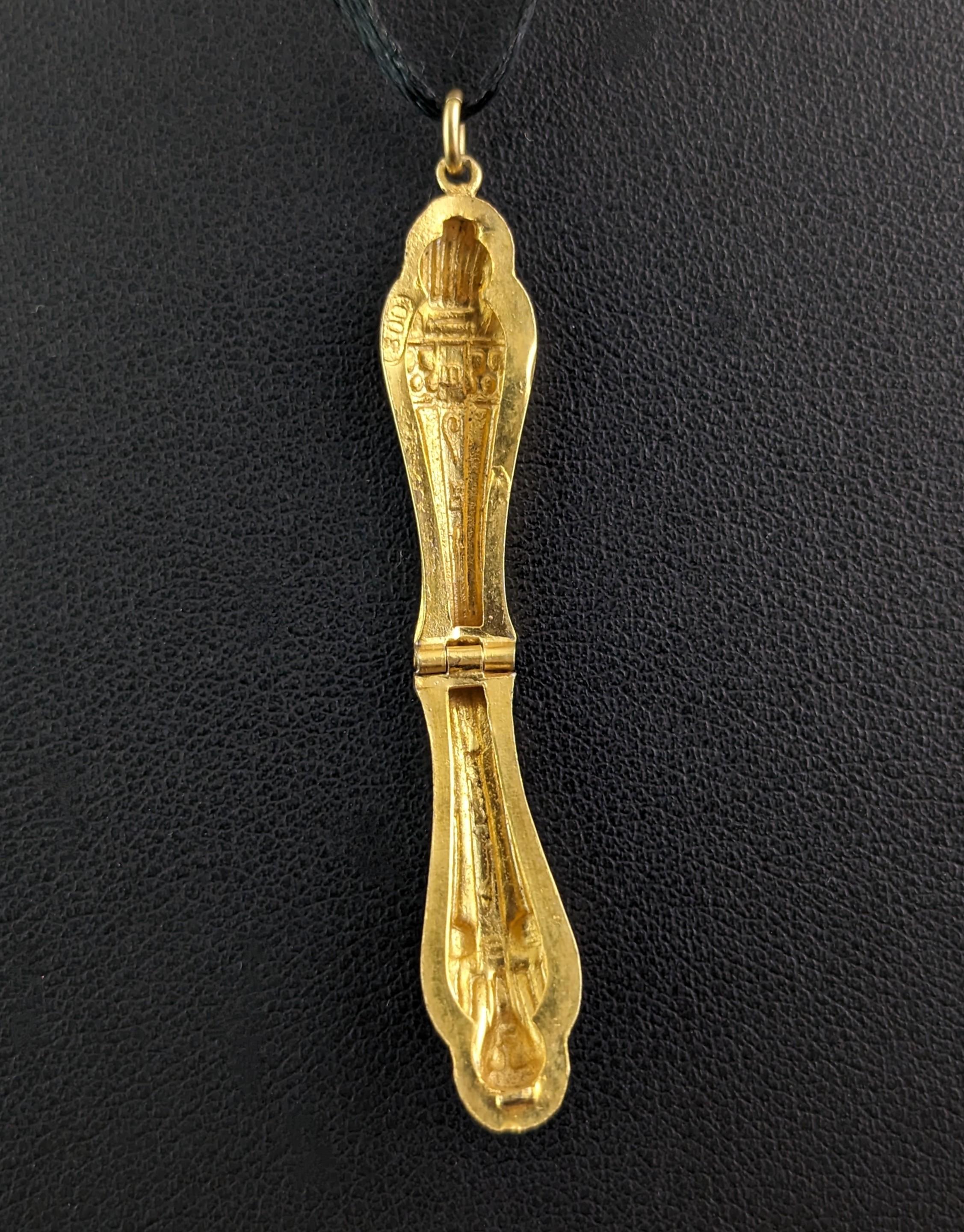 Women's or Men's Vintage Art Deco silver gilt and enamel sarcophagus pendant, locket 