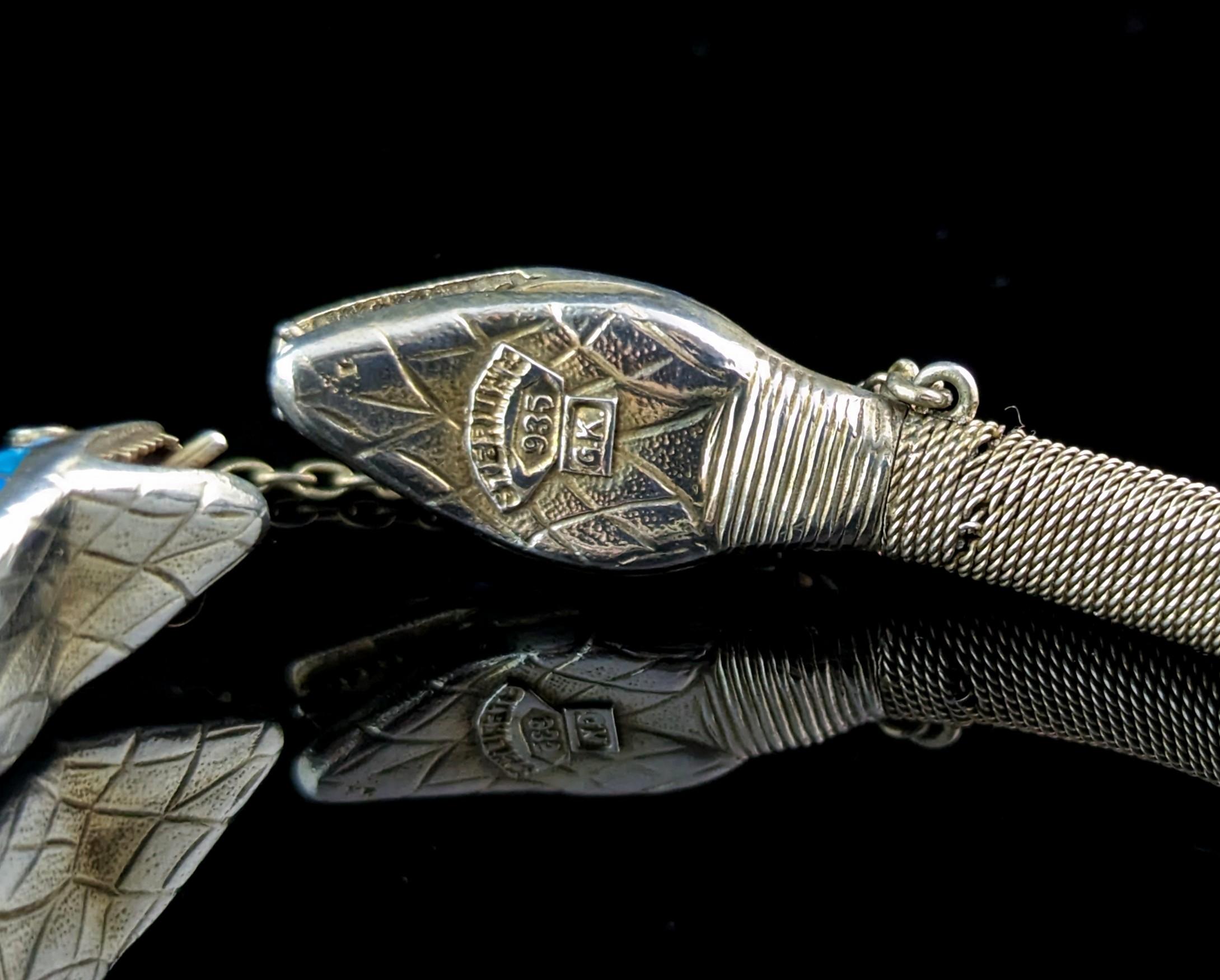 Women's Vintage Art Deco silver gilt and enamel snake bangle, bracelet, Egyptian revival