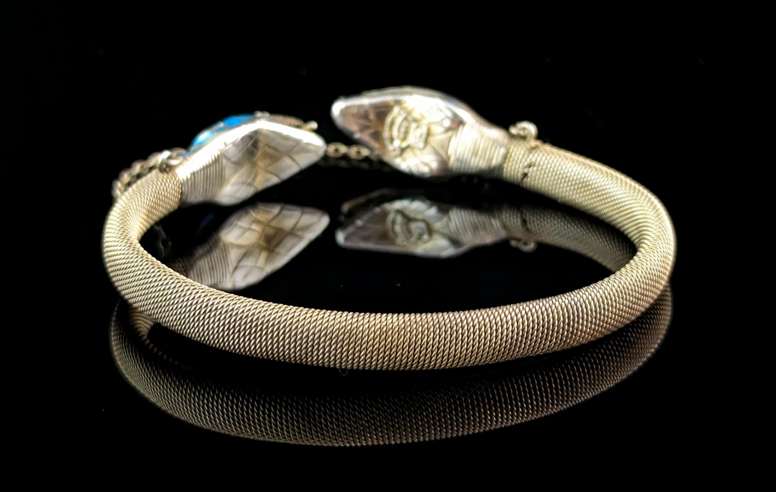 Vintage Art Deco silver gilt and enamel snake bangle, bracelet, Egyptian revival 1