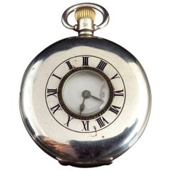 Antique Art Deco Silver Half Hunter Pocket Watch