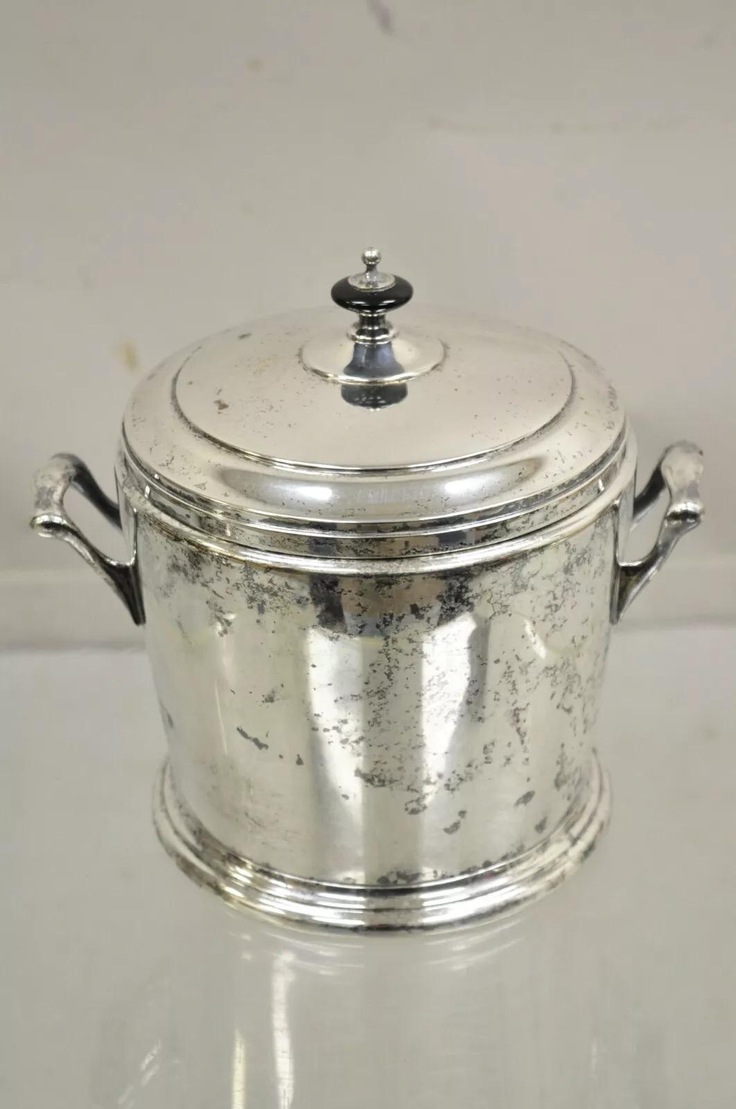 Vintage Art Deco Silver Plated Glass Lined Lidded Ice Bucket by Crescent 5