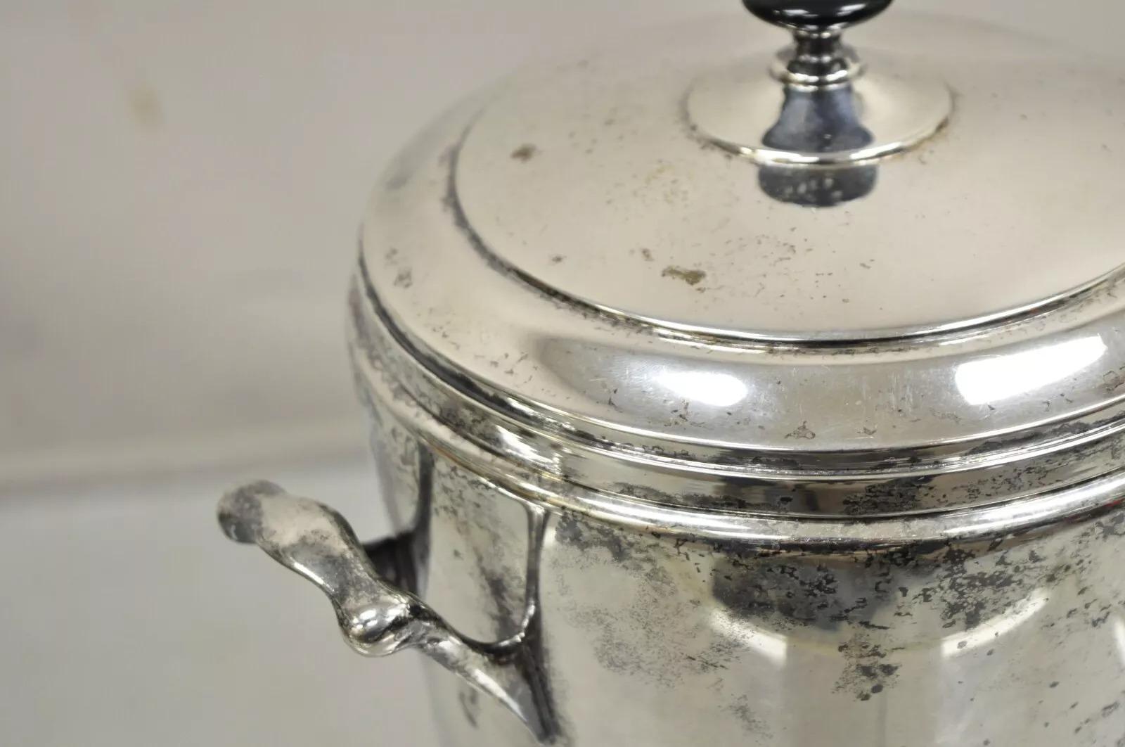 Unknown Vintage Art Deco Silver Plated Glass Lined Lidded Ice Bucket by Crescent