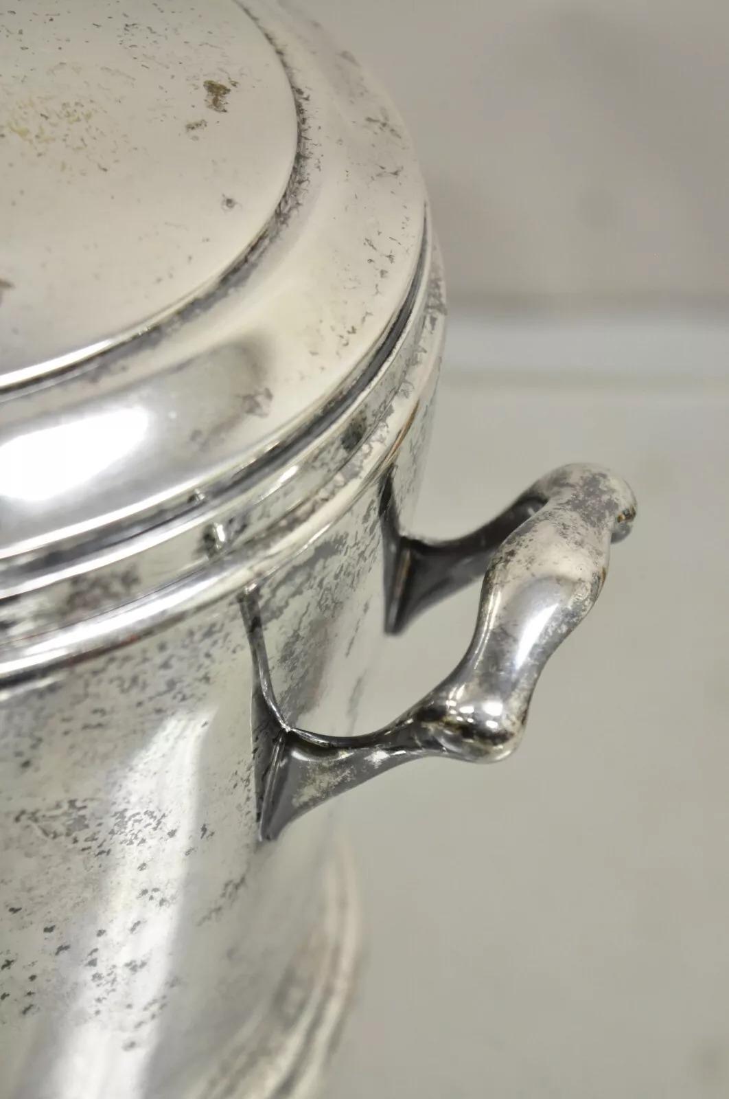 20th Century Vintage Art Deco Silver Plated Glass Lined Lidded Ice Bucket by Crescent
