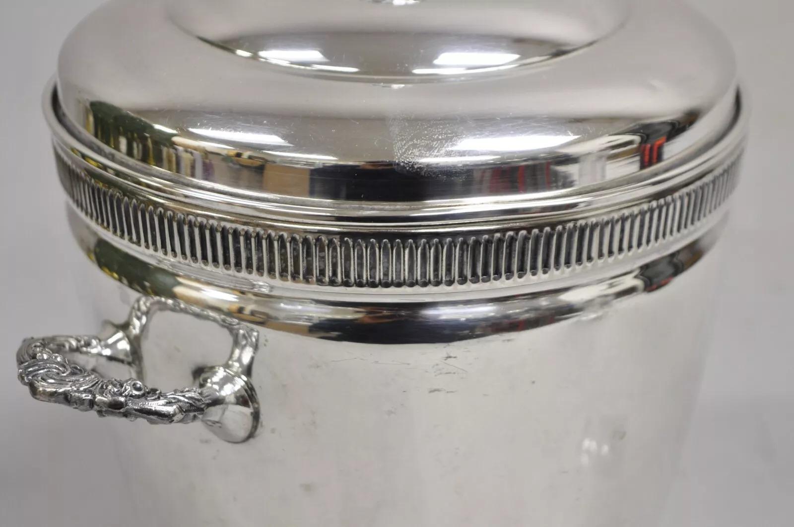 Vintage Art Deco Silver Plated Glass Lined Lidded Ice Bucket by Federal Silver For Sale 6