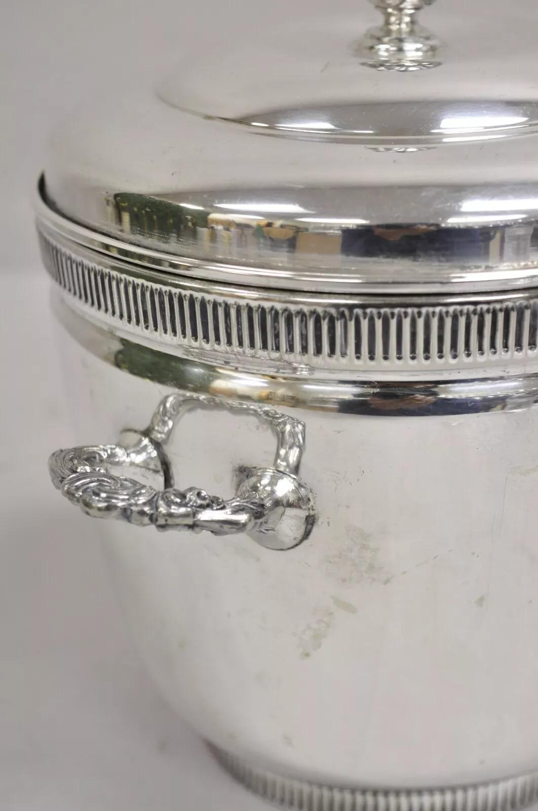 Vintage Art Deco Silver Plated Glass Lined Lidded Ice Bucket by Federal Silver For Sale 2