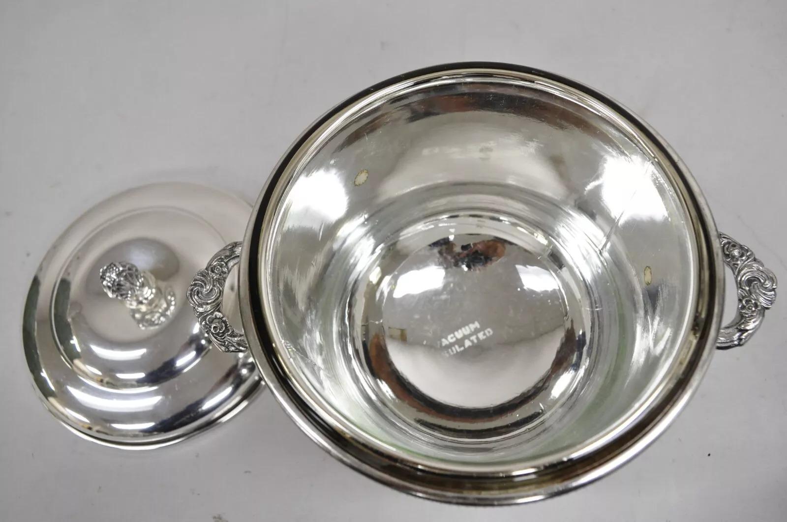 Vintage Art Deco Silver Plated Glass Lined Lidded Ice Bucket by Federal Silver For Sale 3