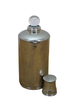 Vintage Art Deco Silverplate Whisky Cocktail Flask Bottle Glass Stopper 8"