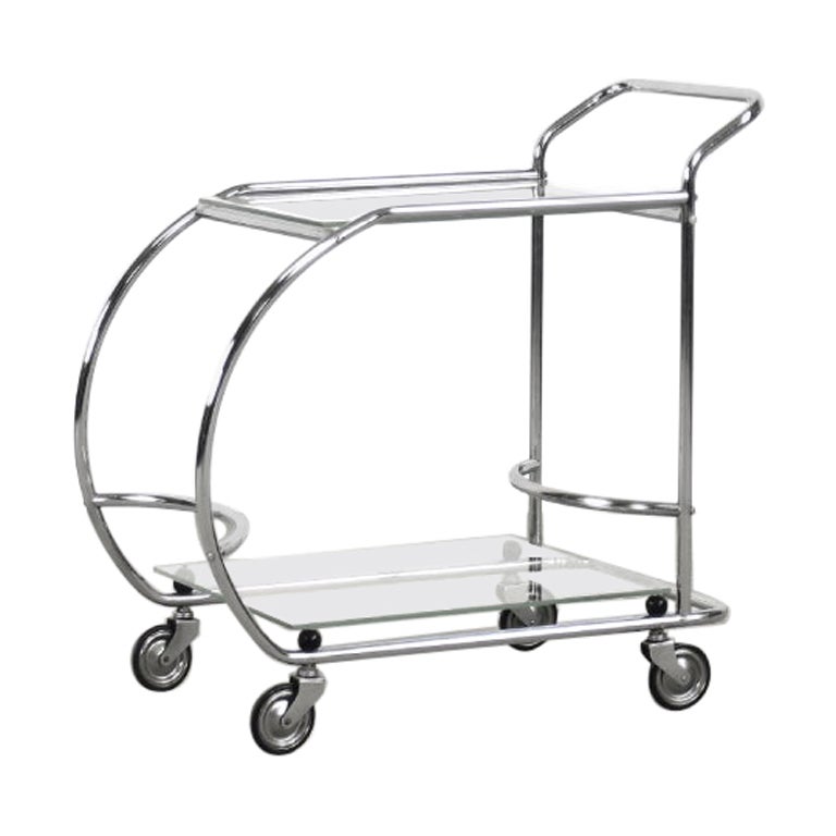 Vintage Art Dèco Small Tubular Steel Chrome Plated and Glass Bar Cart, 1950s