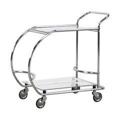 Vintage Art Dèco Small Tubular Steel Chrome Plated and Glass Bar Cart, 1950s