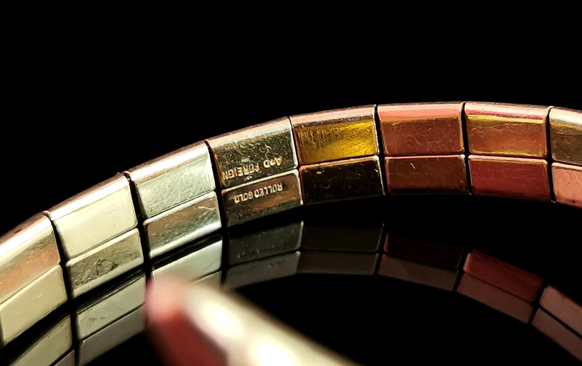 Bracelet jonc serpent Art déco vintage, or roulé, pâte d'améthyste, Andreas Daub 7