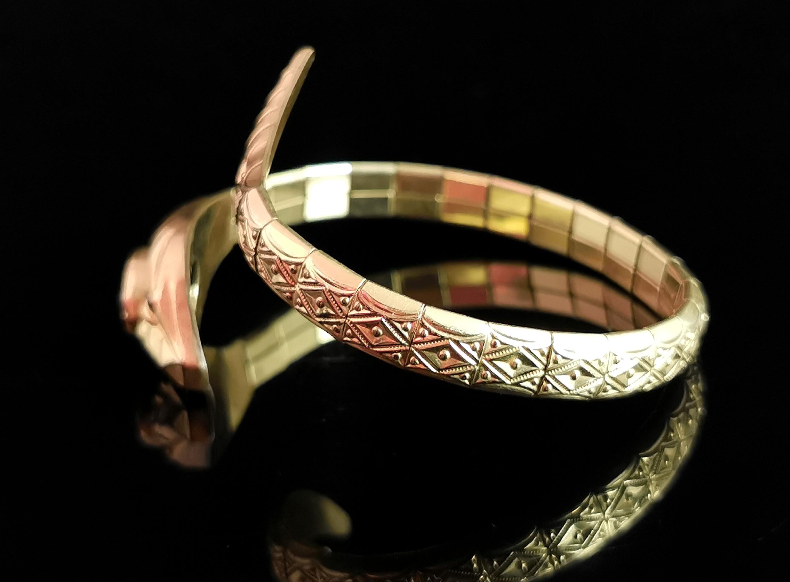 Vintage Art Deco snake bangle, rolled gold, Amethyst paste, Andreas Daub  2