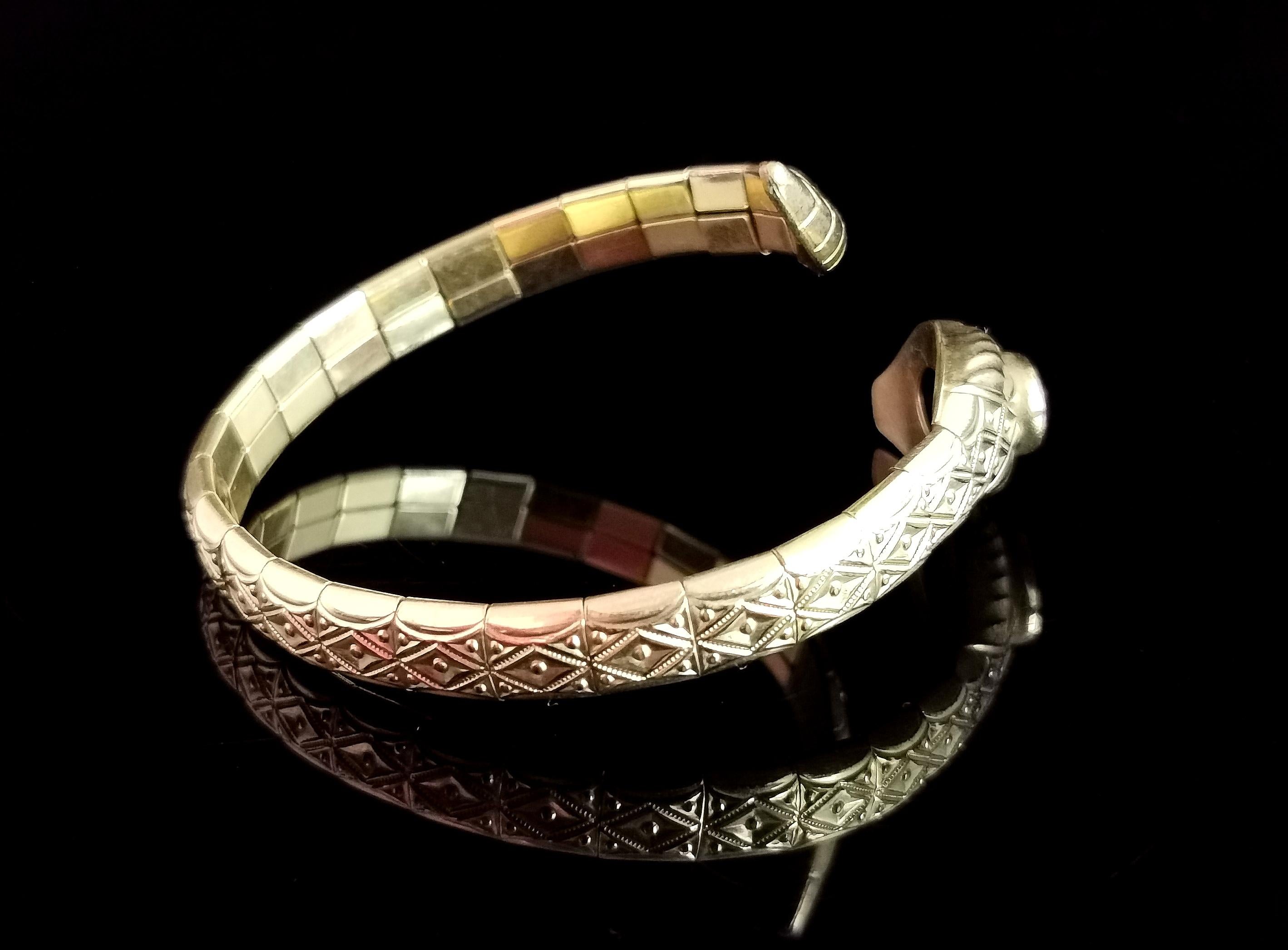 Vintage Art Deco snake bangle, rolled gold, Amethyst paste, Andreas Daub  4