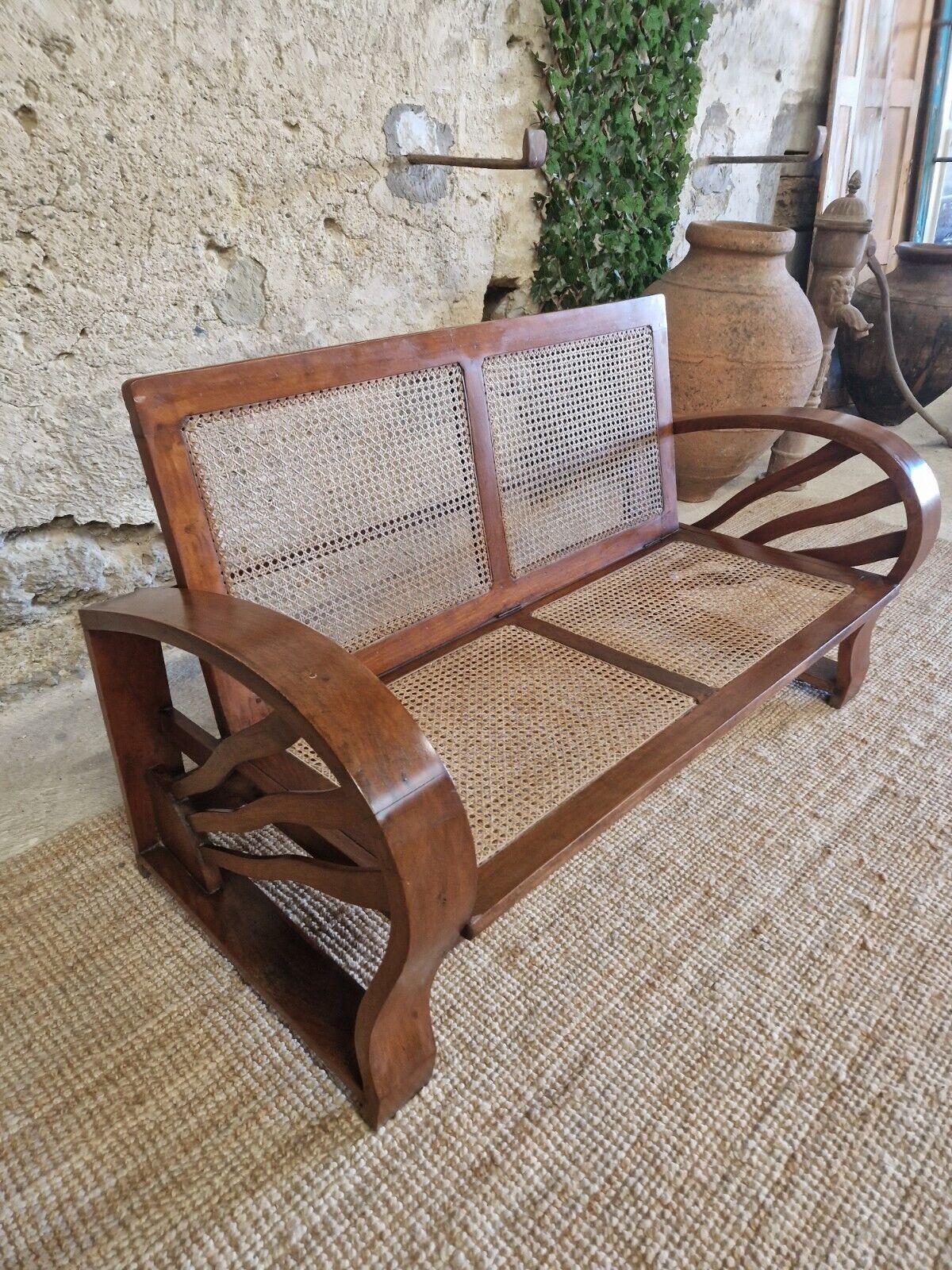 Art Deco Sofa Colonial Style Cane and Walnut  For Sale 2