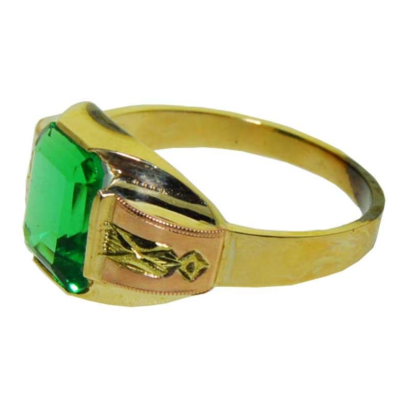 Emerald Cut Vintage Art Deco Solid Gold Gent's Ring, circa 1940s