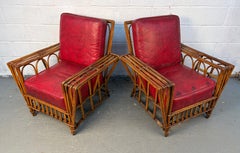 Vintage Art Deco Split-Reed Wicker Lounge Chairs