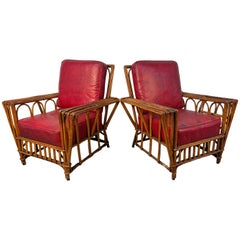 Vintage Art Deco Split-Reed Wicker Lounge Chairs